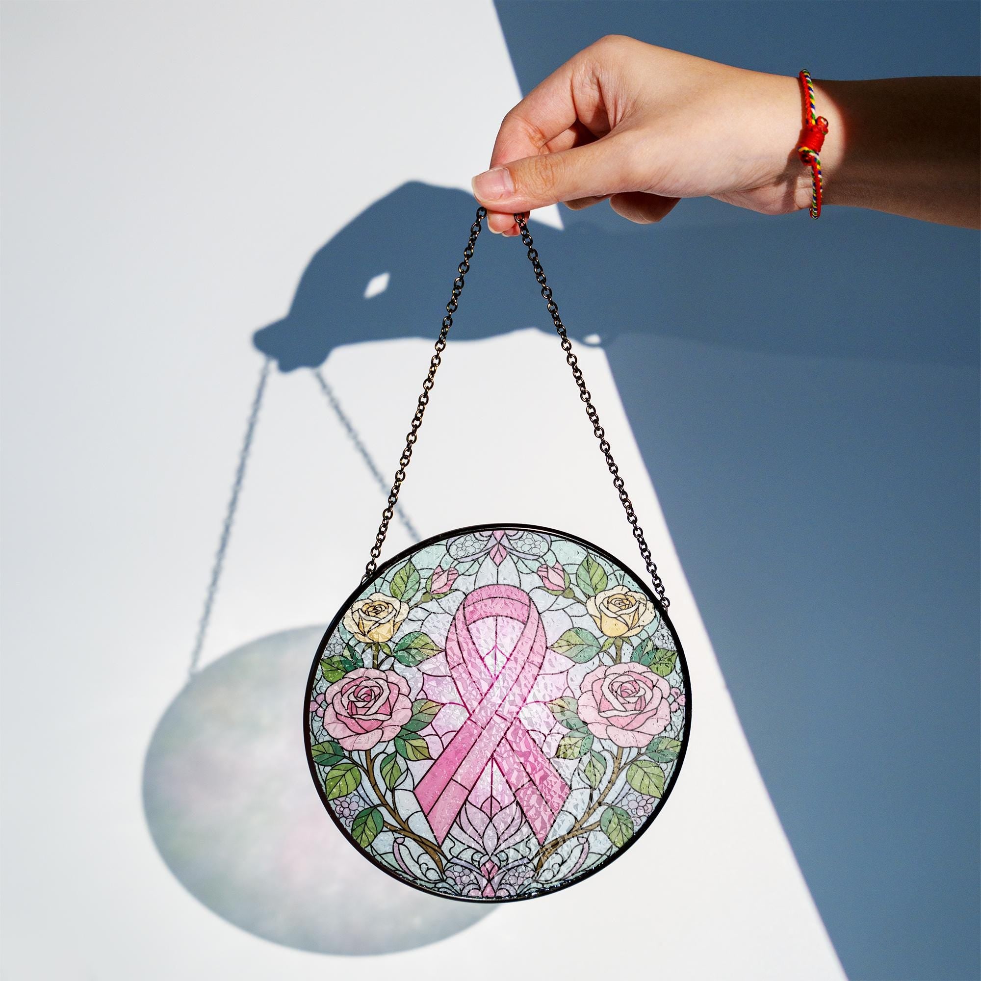 Breast Cancer Suncatcher – Pink Ribbon Glass Window Decor Warrior Gift
