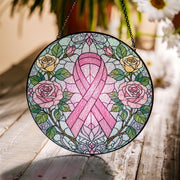 Breast Cancer Suncatcher – Pink Ribbon Glass Window Decor Warrior Gift