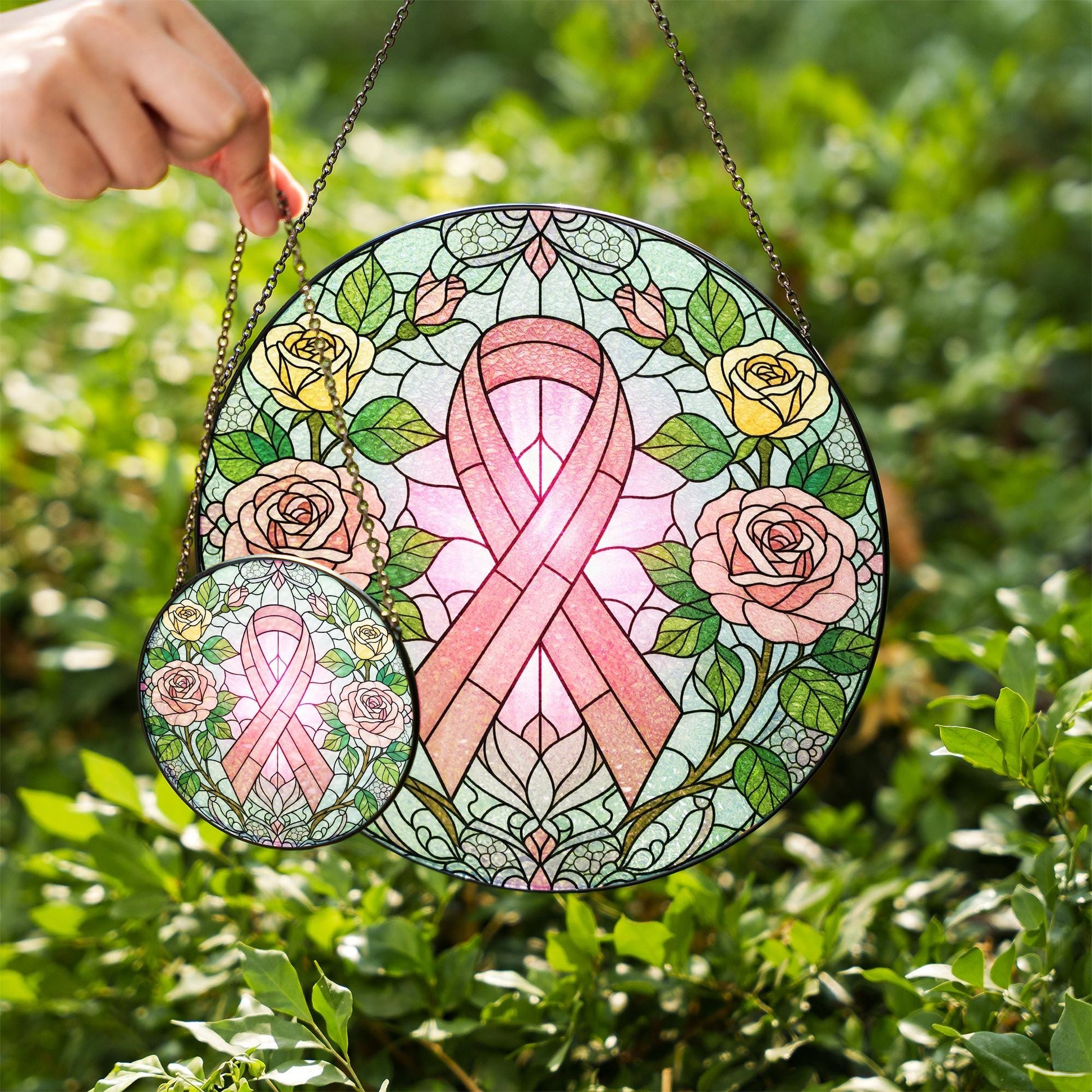 Breast Cancer Suncatcher – Pink Ribbon Glass Window Decor Warrior Gift
