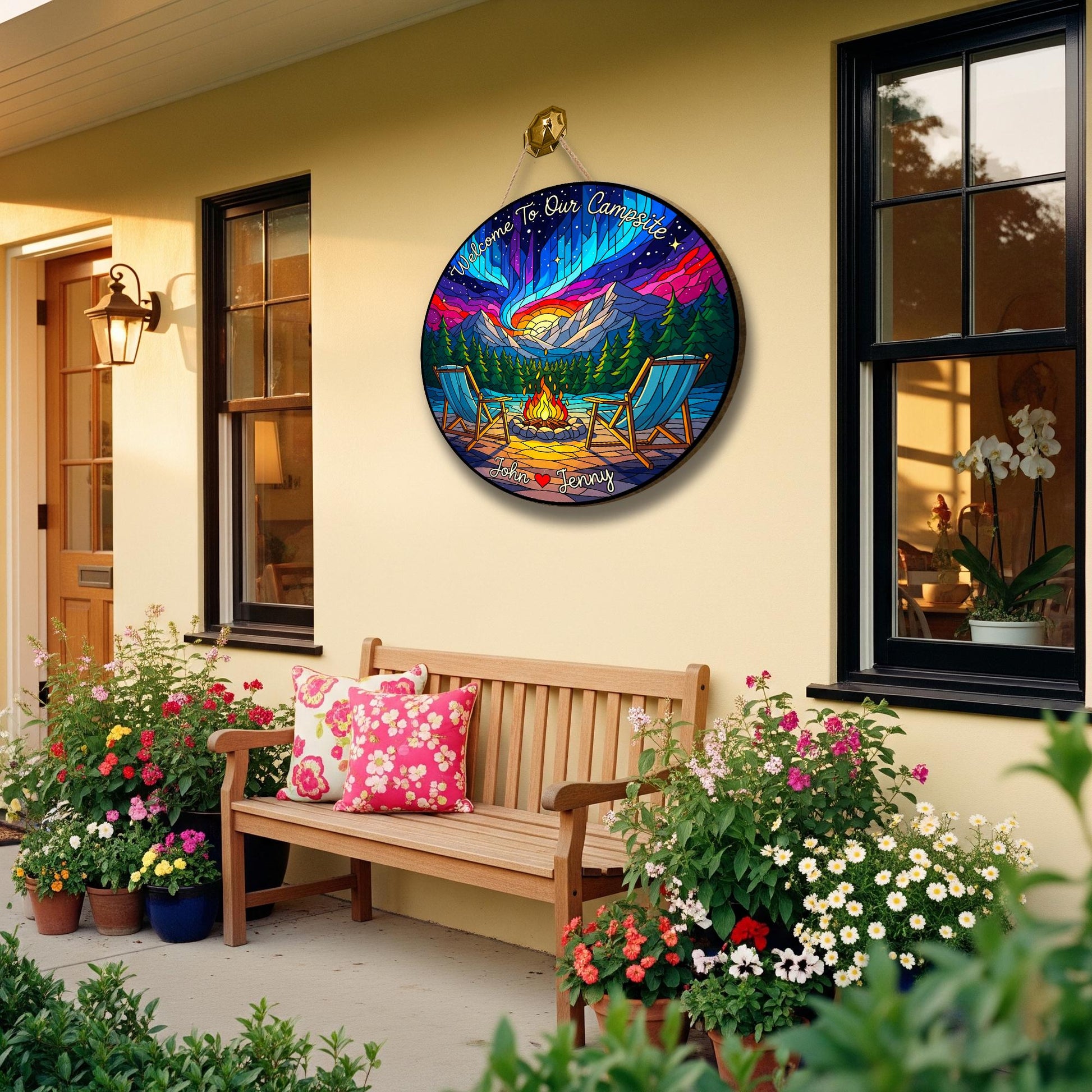 Personalized Camping Sign: Northern Lights RV Decor, Custom Campsite Door Hanger