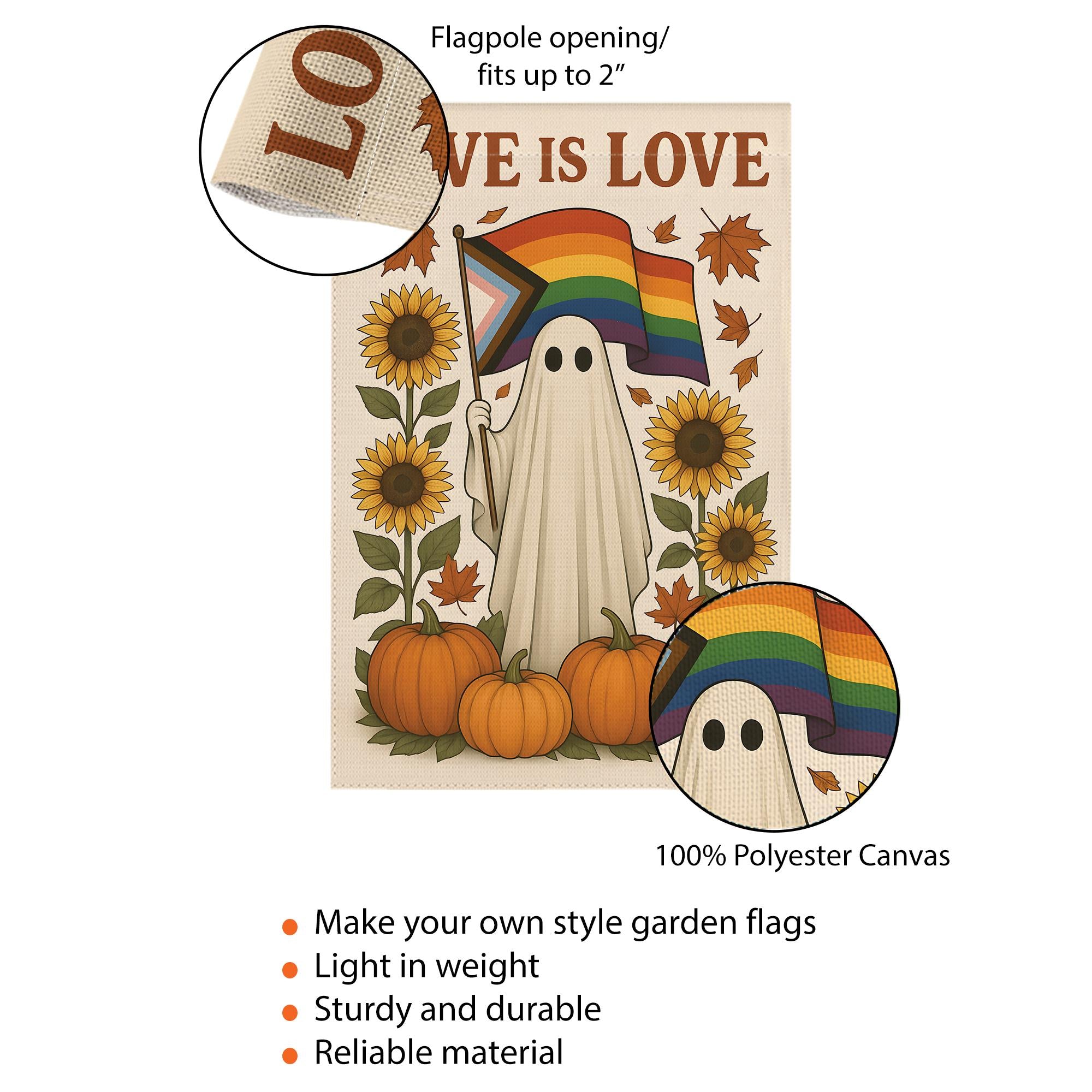 Love is Love Ghost Pride Flag: Retro Halloween Garden Banner