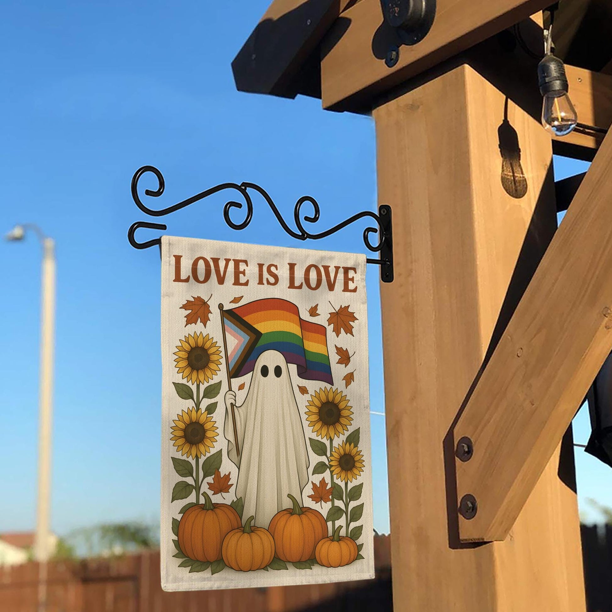 Love is Love Ghost Pride Flag: Retro Halloween Garden Banner