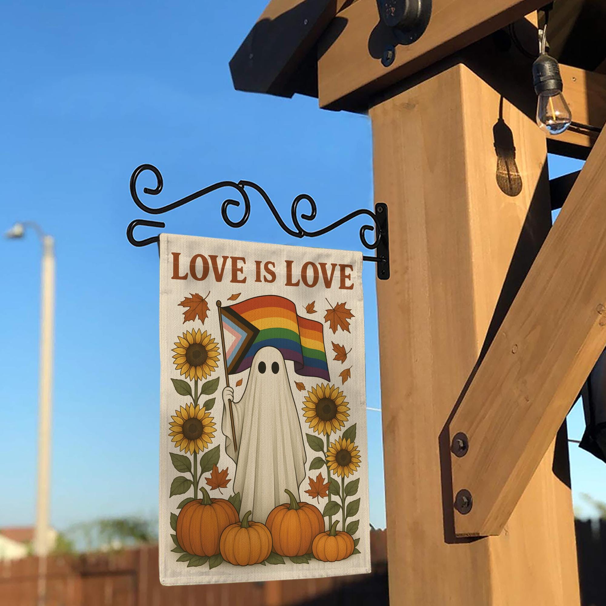 Love is Love Ghost Pride Flag: Retro Halloween Garden Banner