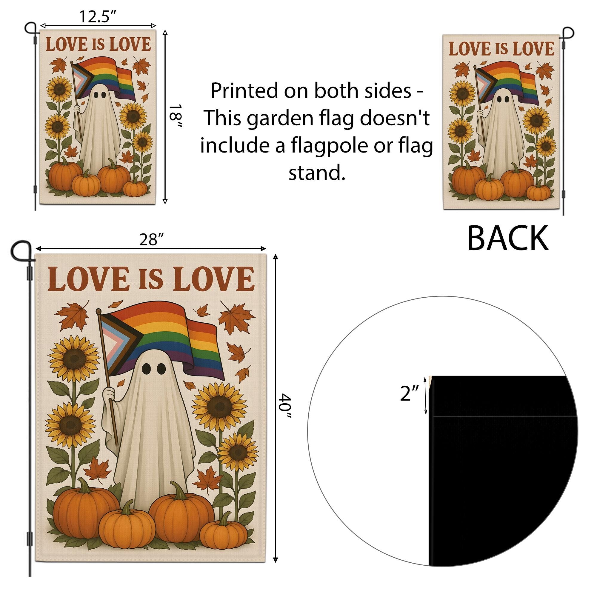 Love is Love Ghost Pride Flag: Retro Halloween Garden Banner