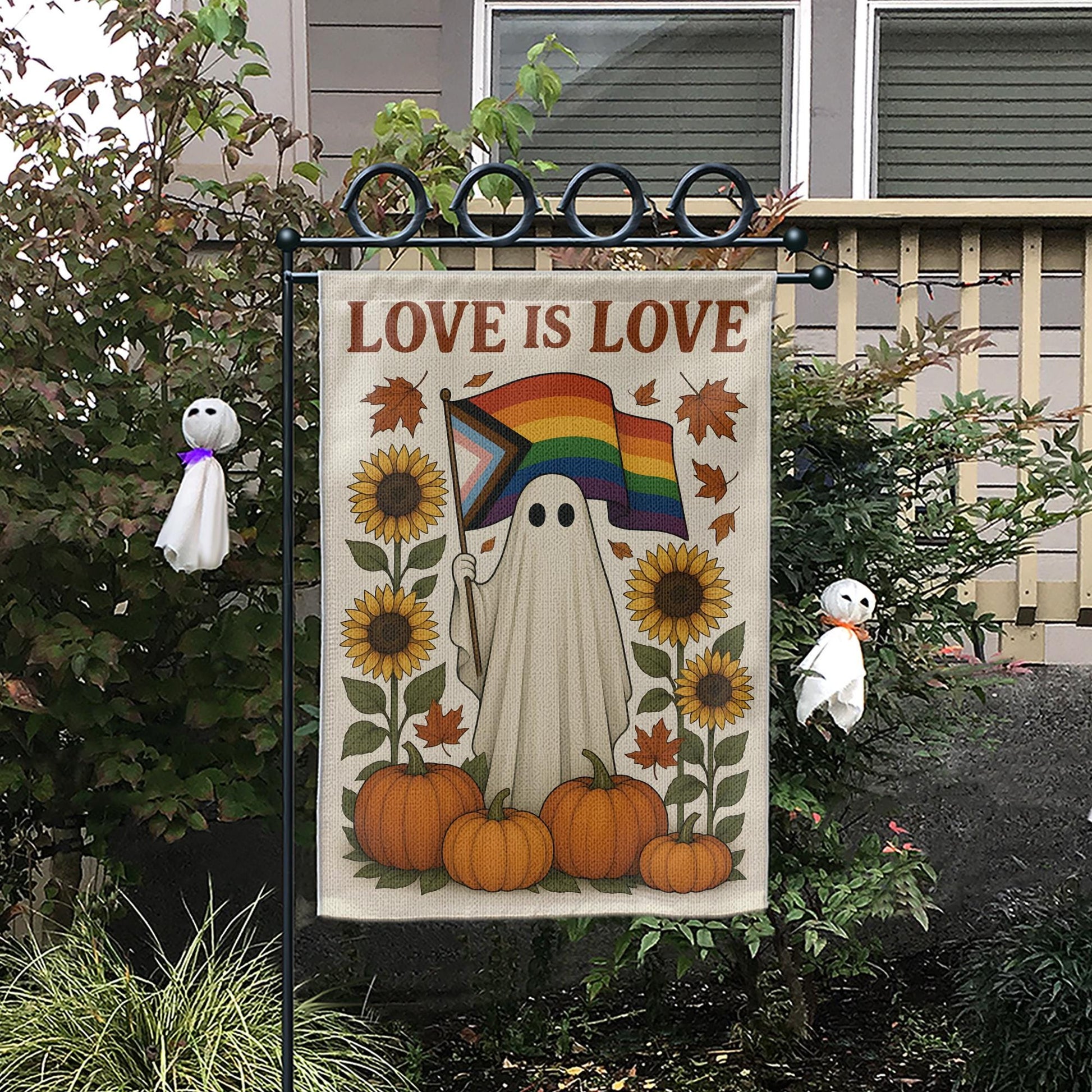 Love is Love Ghost Pride Flag: Retro Halloween Garden Banner