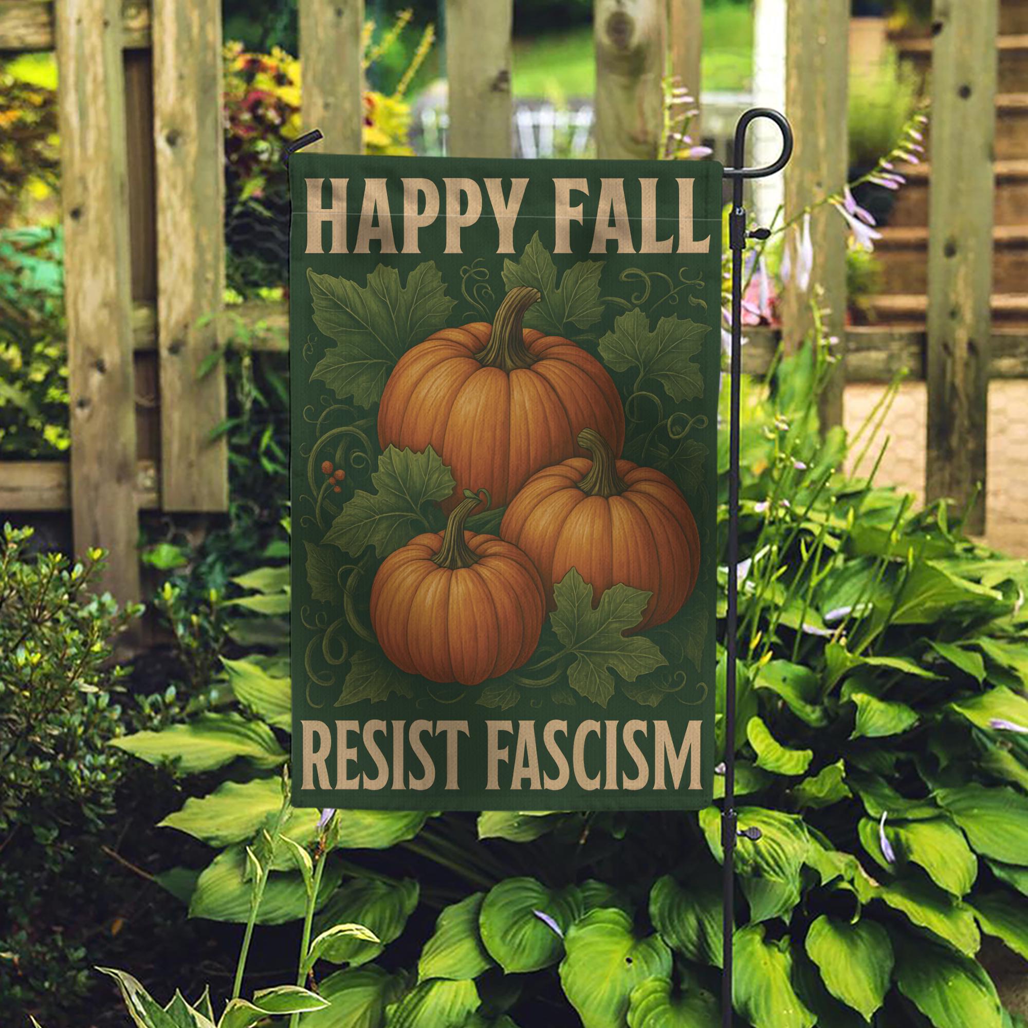 Resist Fascism Garden Flag: Vintage Pumpkin Autumn Decor