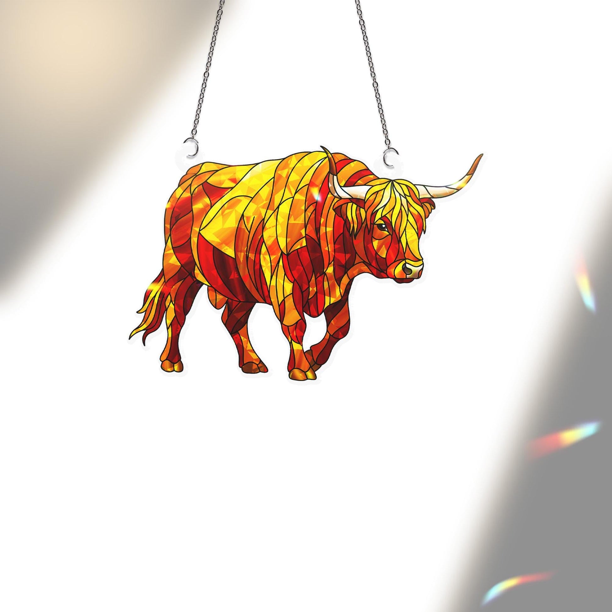 Holographic Highland Cow Acrylic Ornament: Shimmering Window Hanging