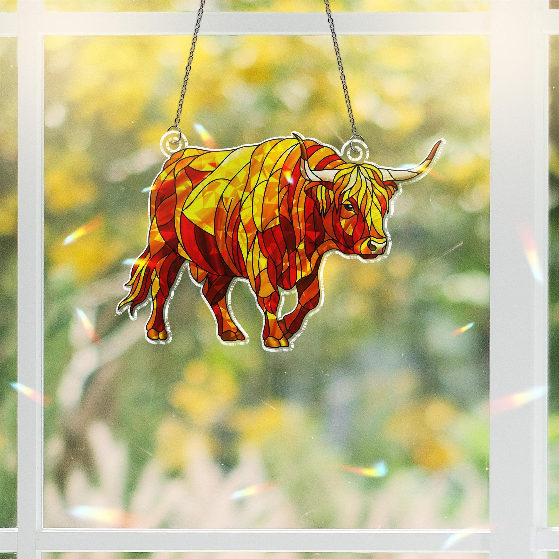 Holographic Highland Cow Acrylic Ornament: Shimmering Window Hanging
