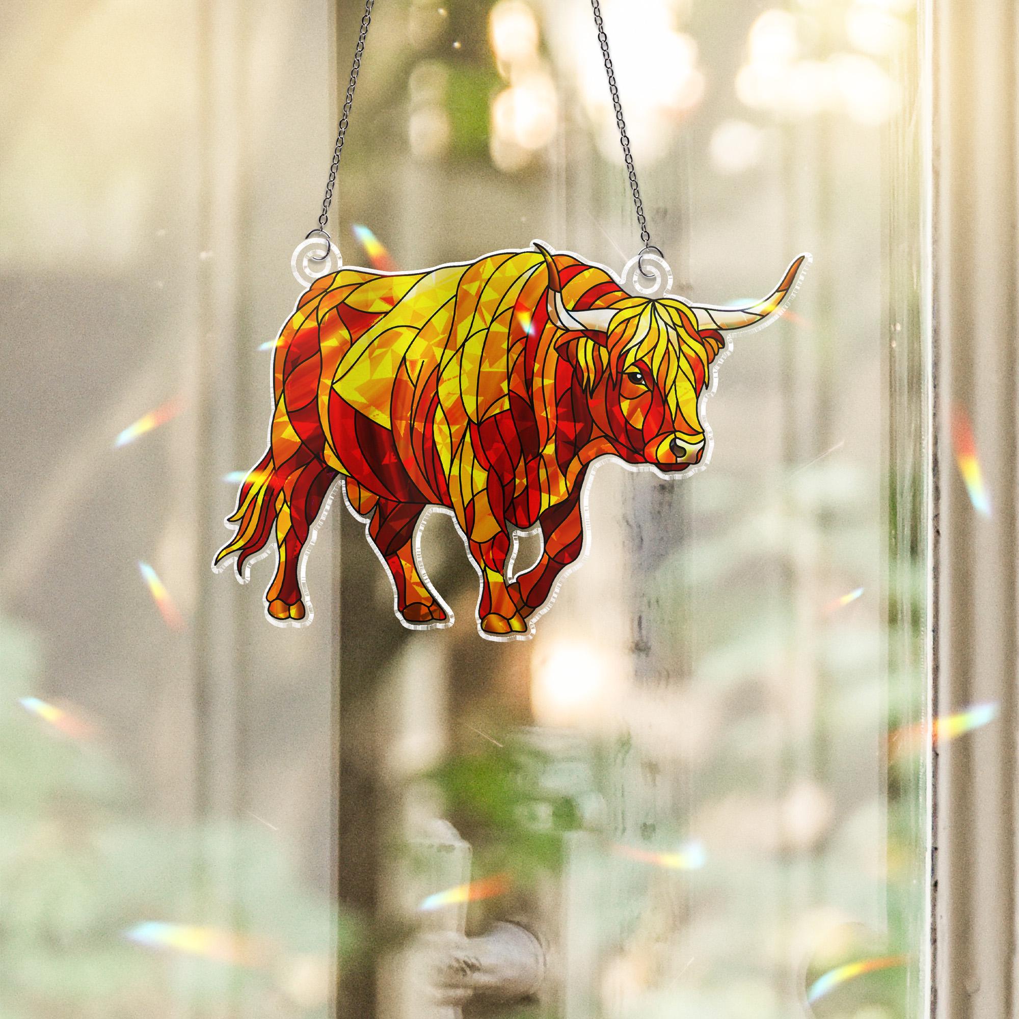 Holographic Highland Cow Acrylic Ornament: Shimmering Window Hanging