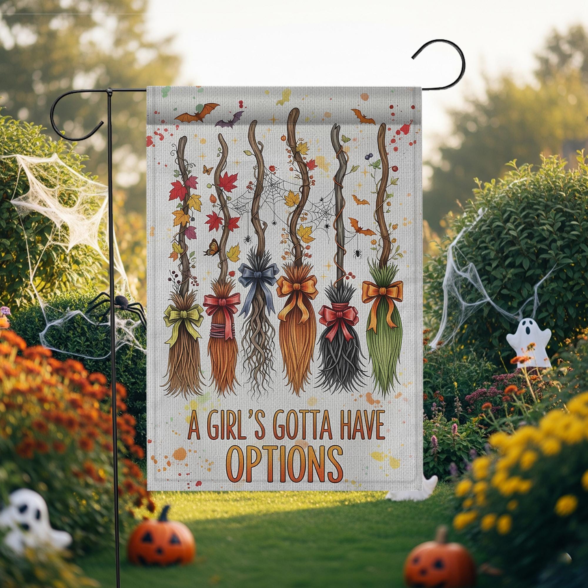 Witchy Halloween Garden Flag, A Girl's Gotta Have Options, Autumn Porch Decor