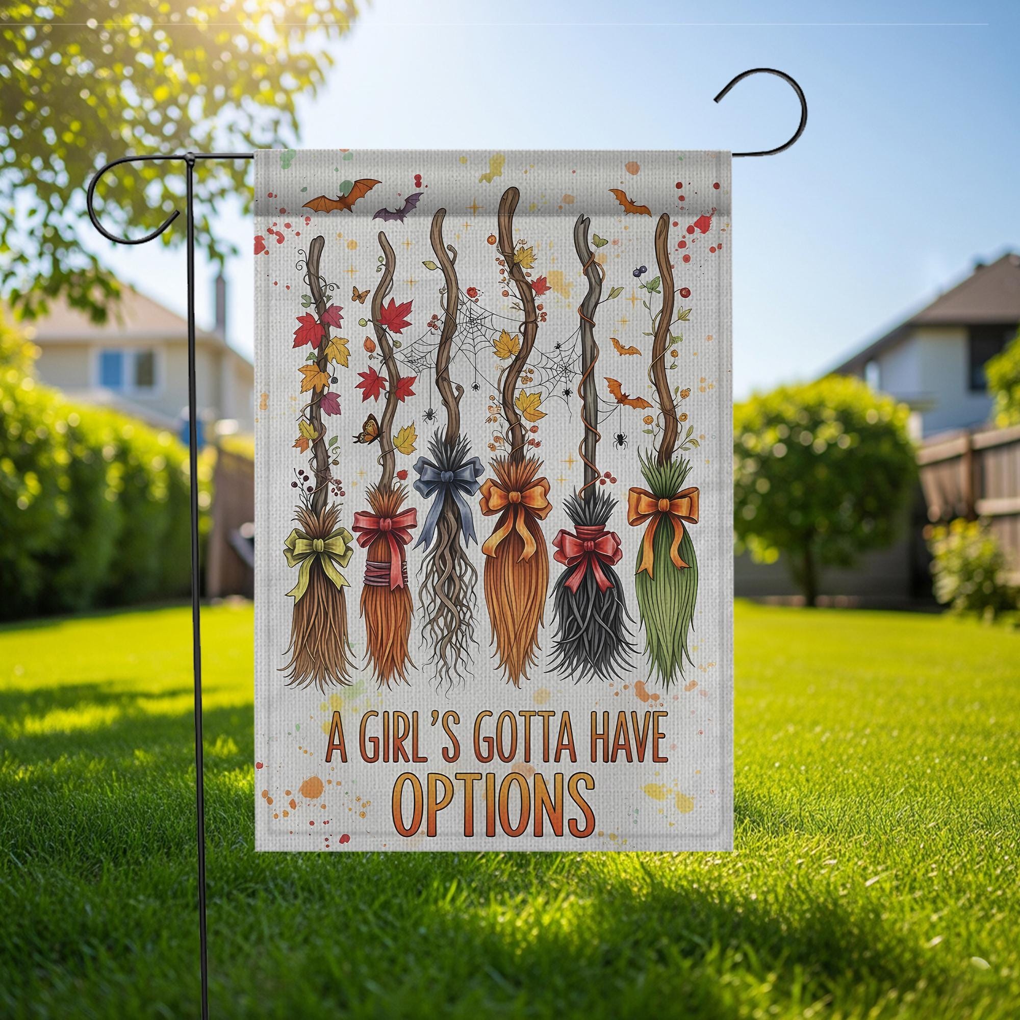 Witchy Halloween Garden Flag, A Girl's Gotta Have Options, Autumn Porch Decor