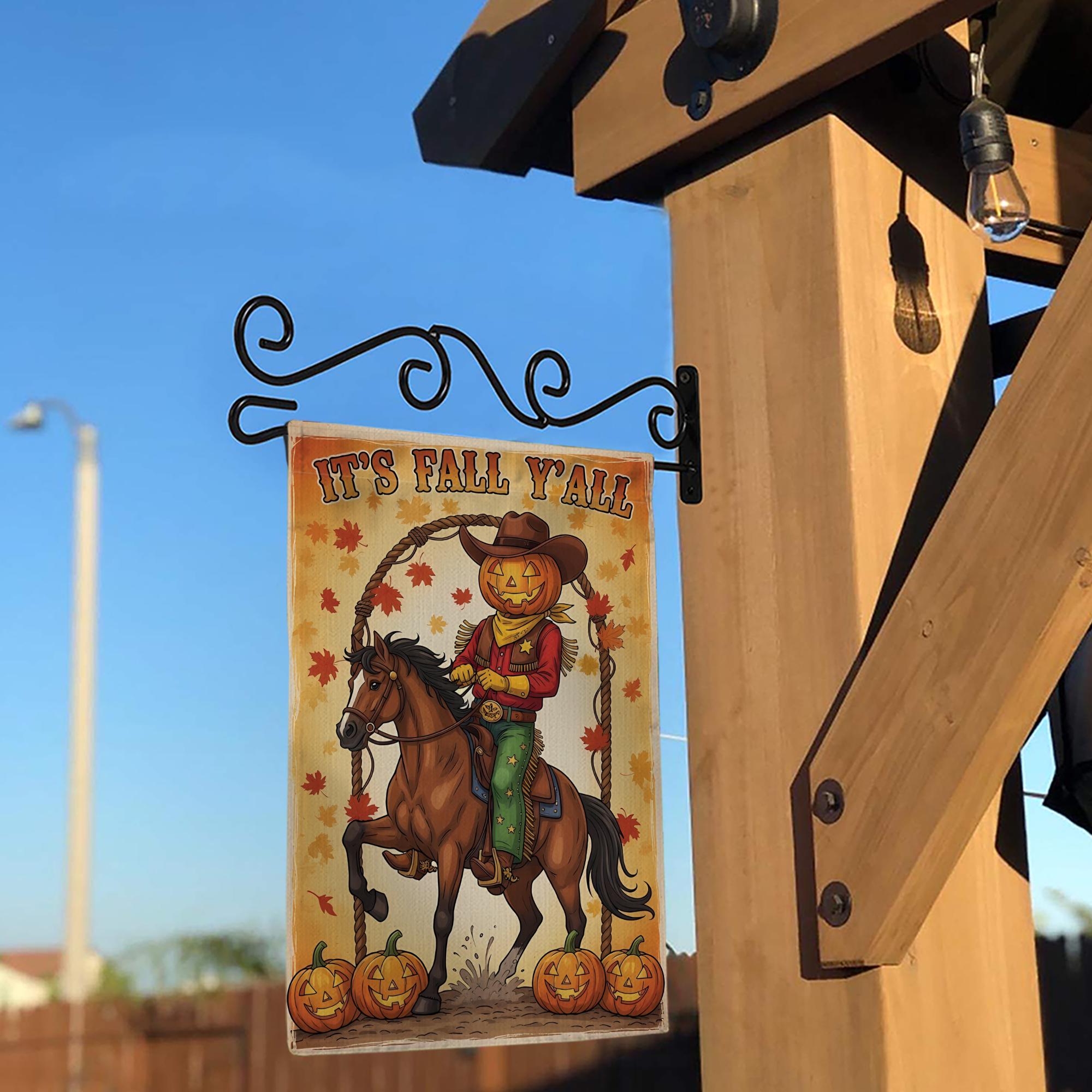 Pumpkin Cowboy Fall Garden Flag, It's Fall Y'all, Rustic Western Porch Decor