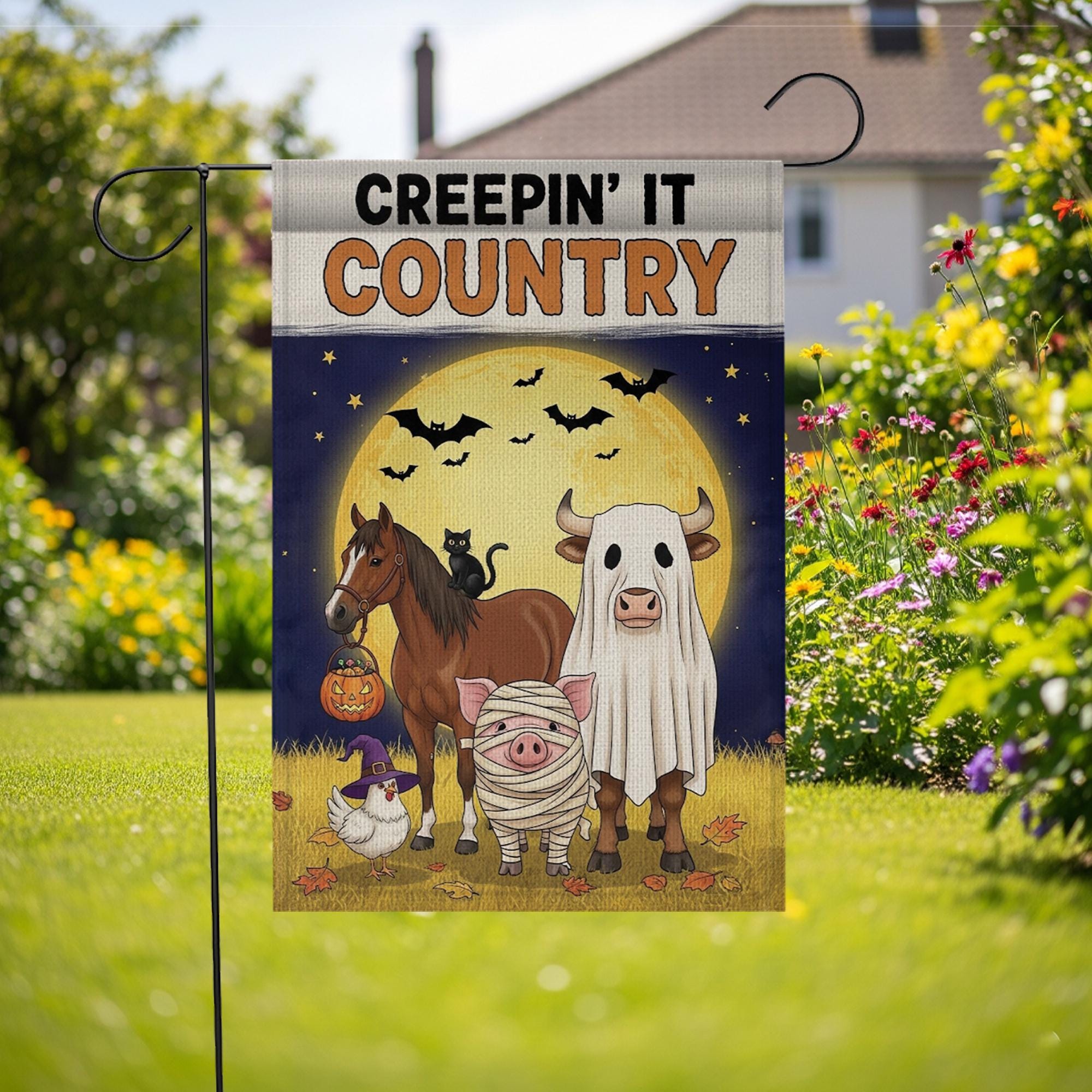 Funny Ghost Cow Halloween Garden Flag: Spooky Farm Animals Decor