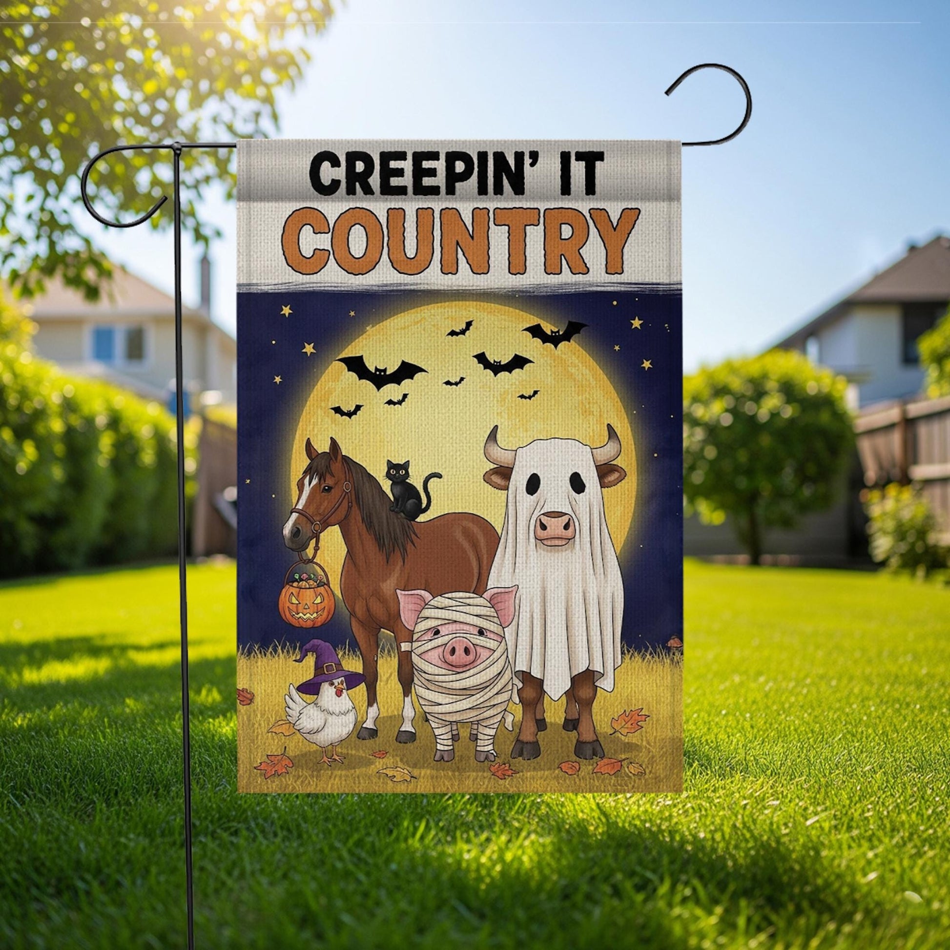 Funny Ghost Cow Halloween Garden Flag: Spooky Farm Animals Decor