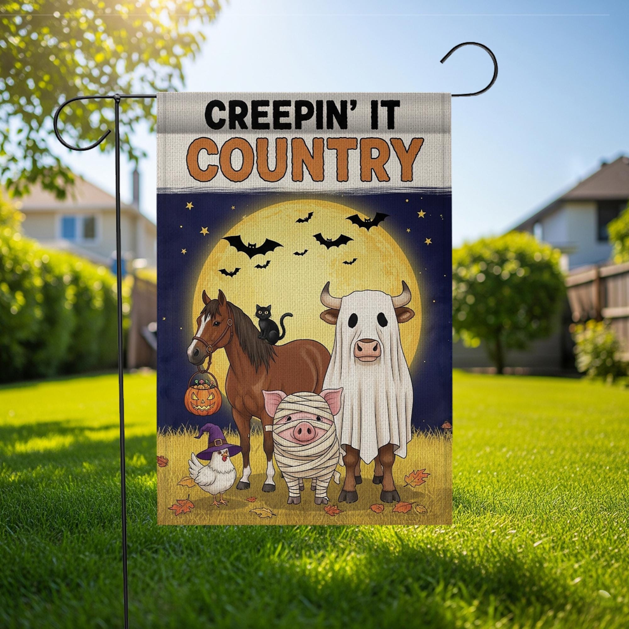 Funny Ghost Cow Halloween Garden Flag: Spooky Farm Animals Decor
