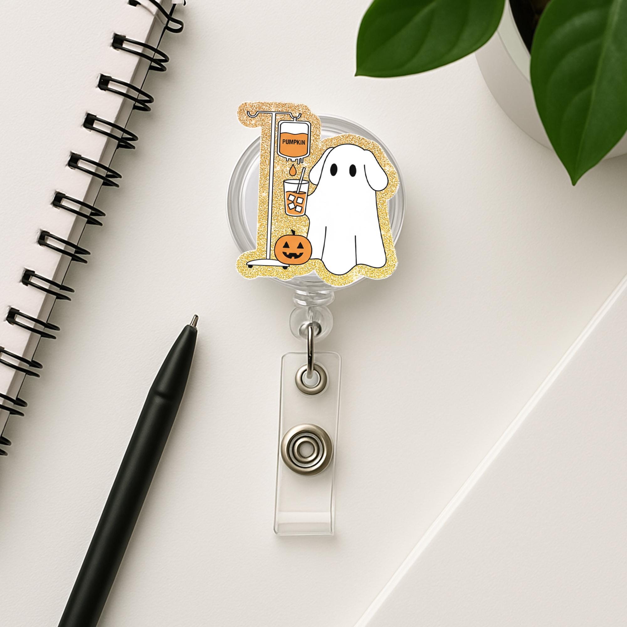 Halloween Ghost Nurse Badge Reel: Spooky Season Office Decor