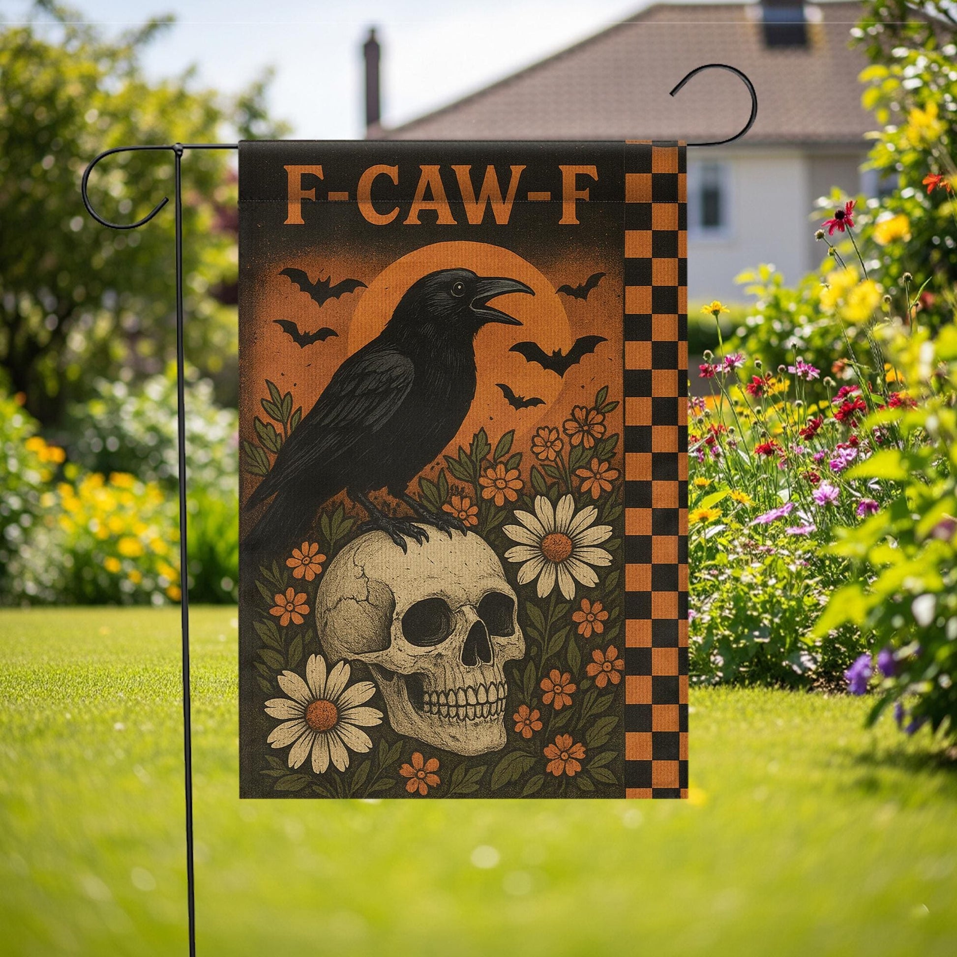 Crow and Skull Garden Flag: Gothic Halloween Decor