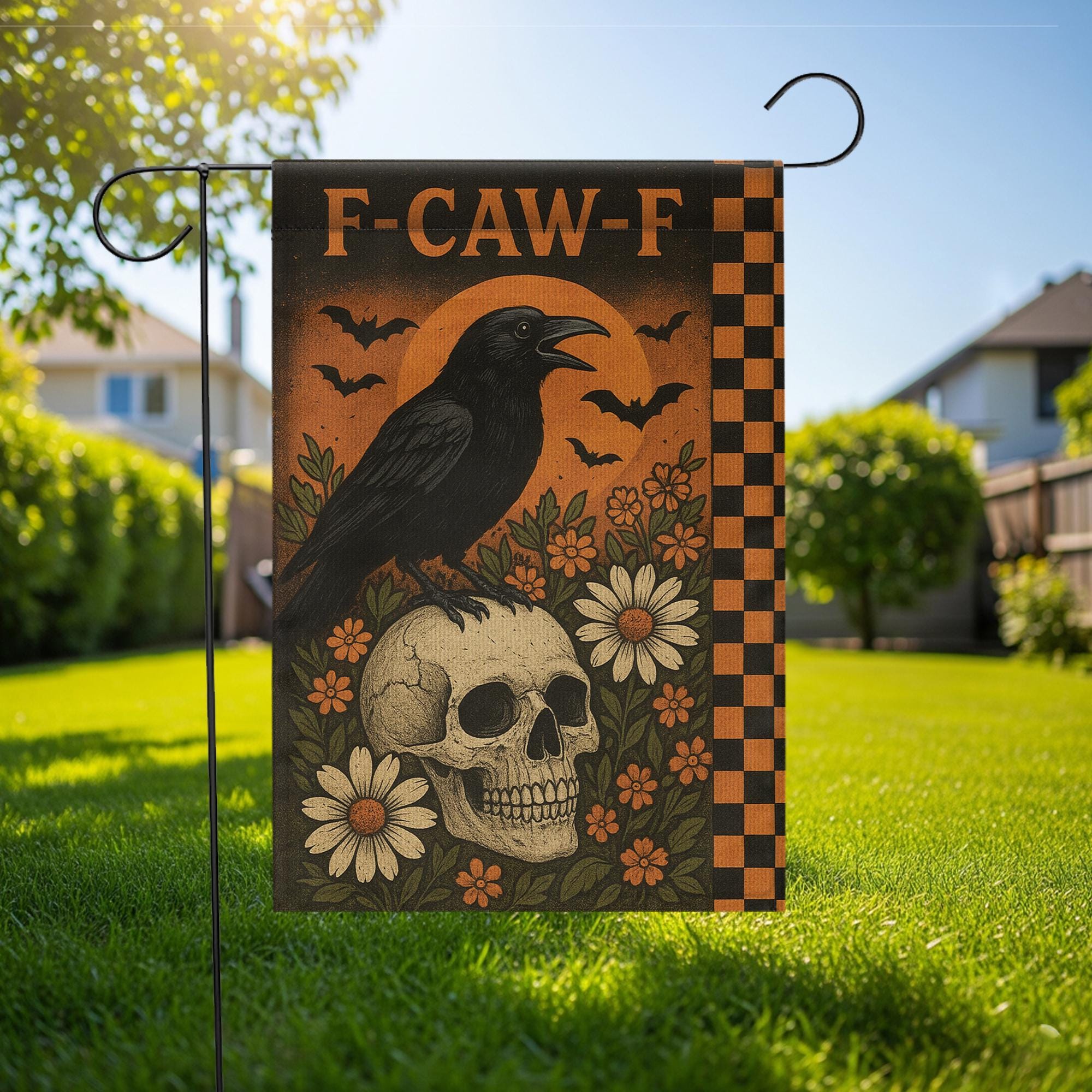 Crow and Skull Garden Flag: Gothic Halloween Decor