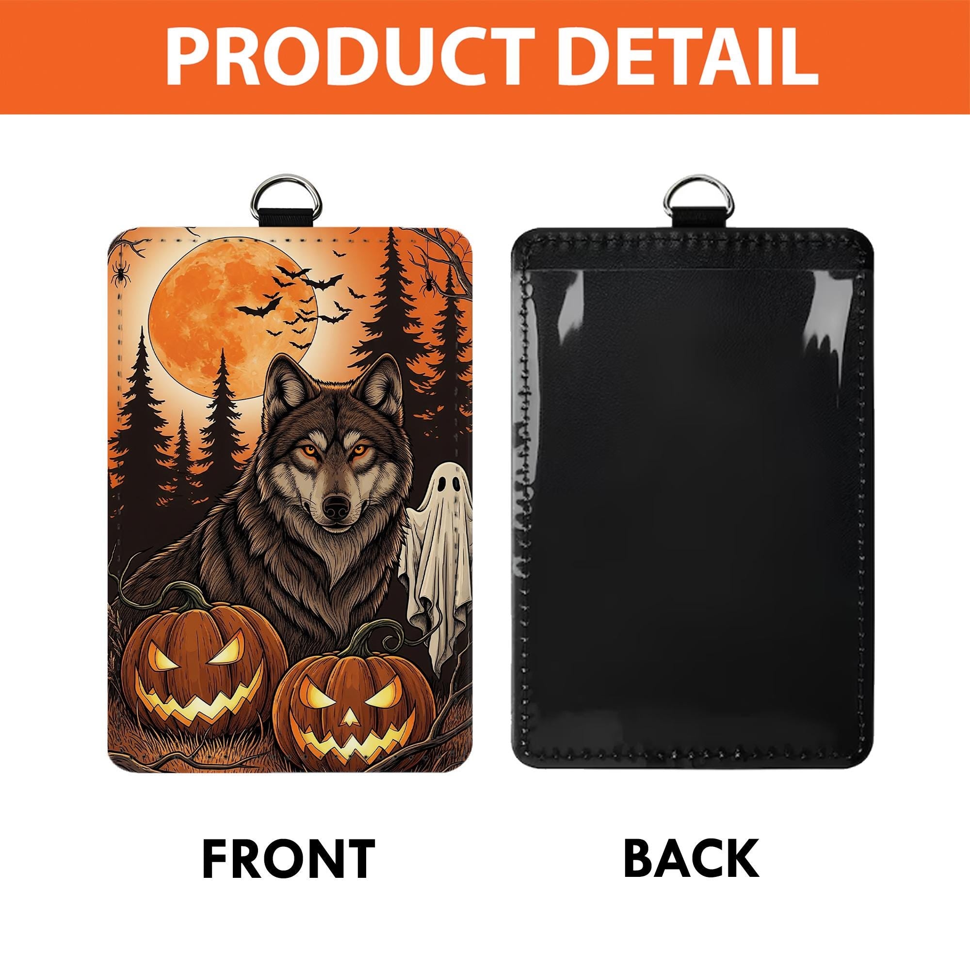 Halloween Wolf Badge Holder: Spooky Gothic Lanyard, PU Leather