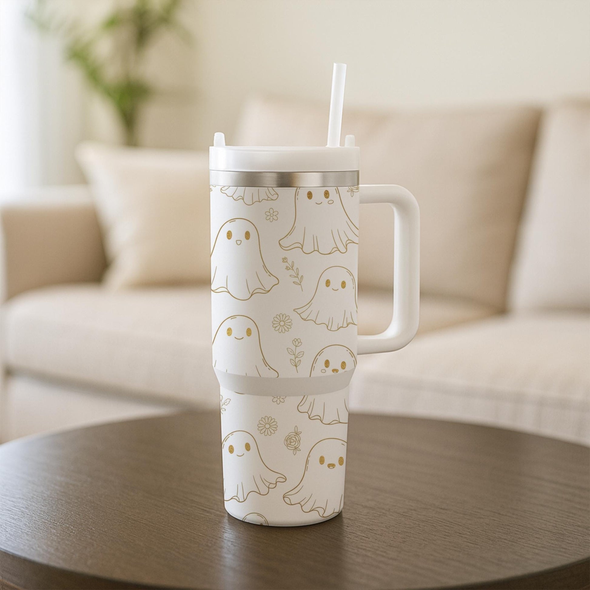 Ghost Tumbler with Handle: Stainless Steel Spooky Season Drinkware