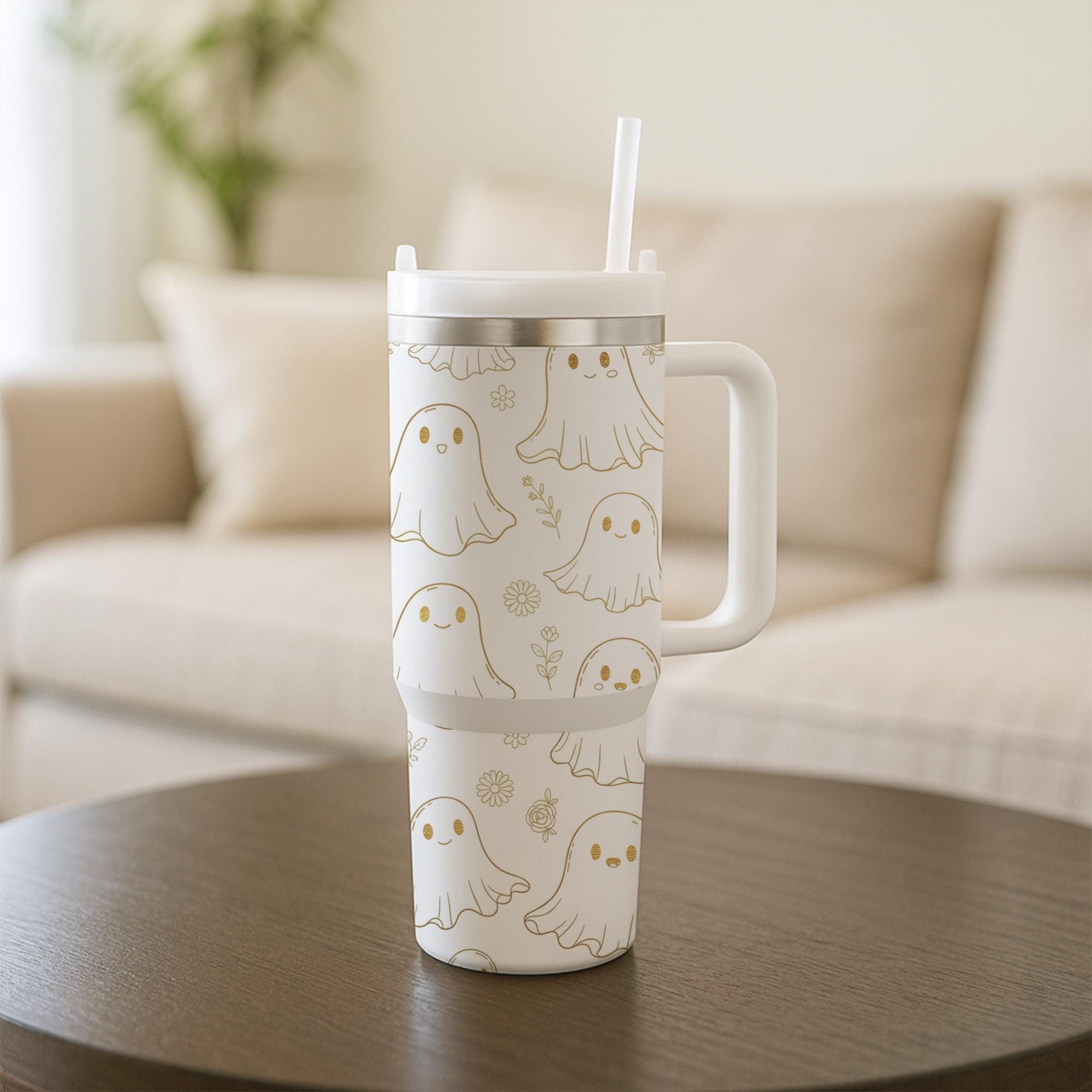 Ghost Tumbler with Handle: Stainless Steel Spooky Season Drinkware