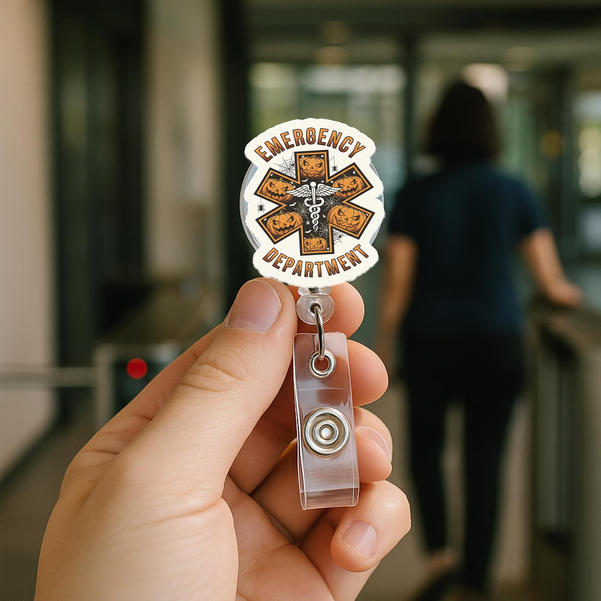Halloween Medical Badge Reel: Spooky Pumpkin EMT, ER Nurse ID