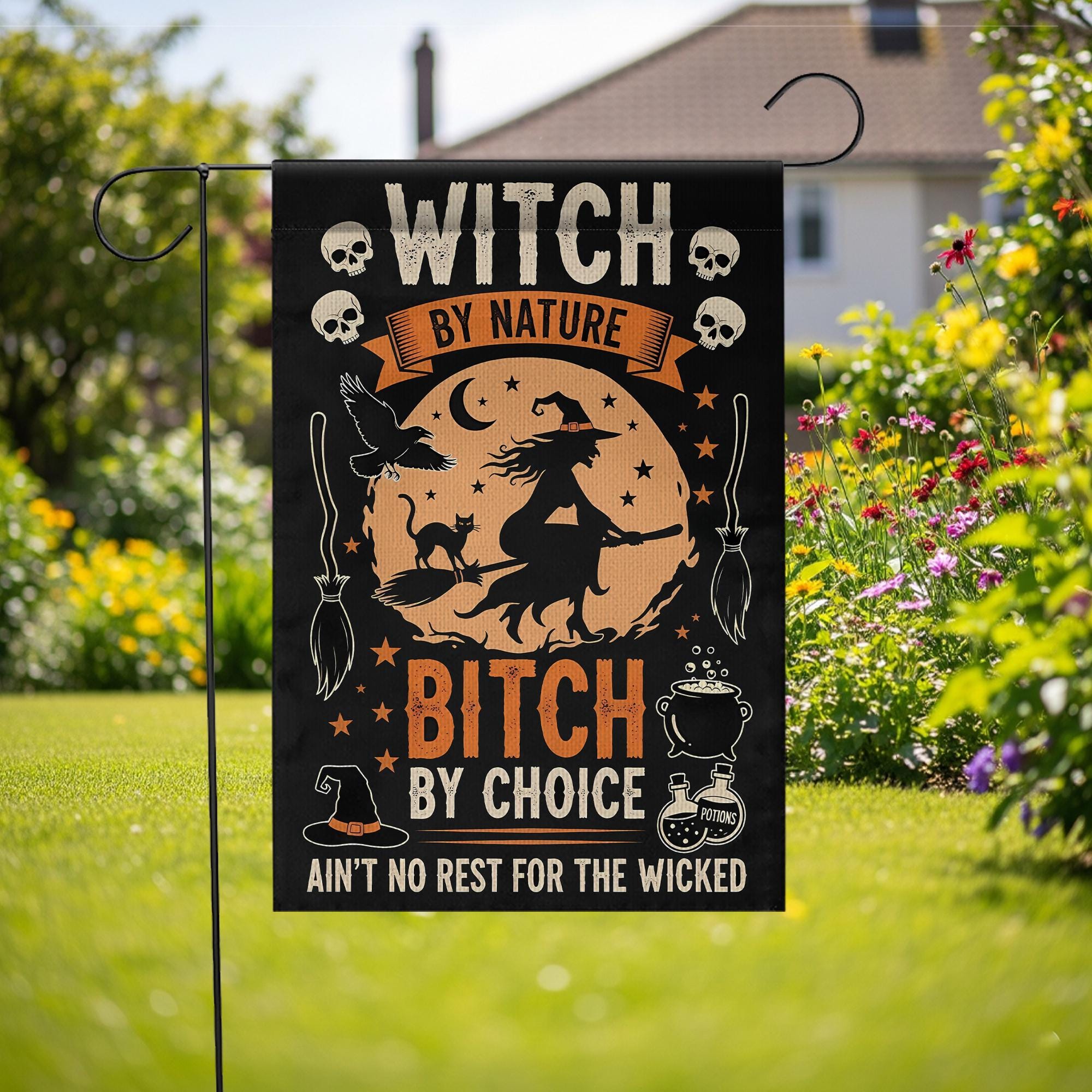 Witchy Halloween Garden Flag: Funny Gothic Porch Decor