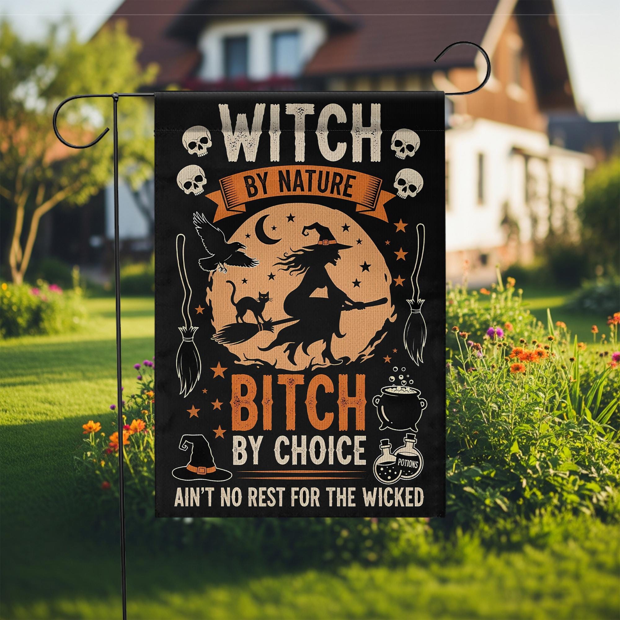 Witchy Halloween Garden Flag: Funny Gothic Porch Decor