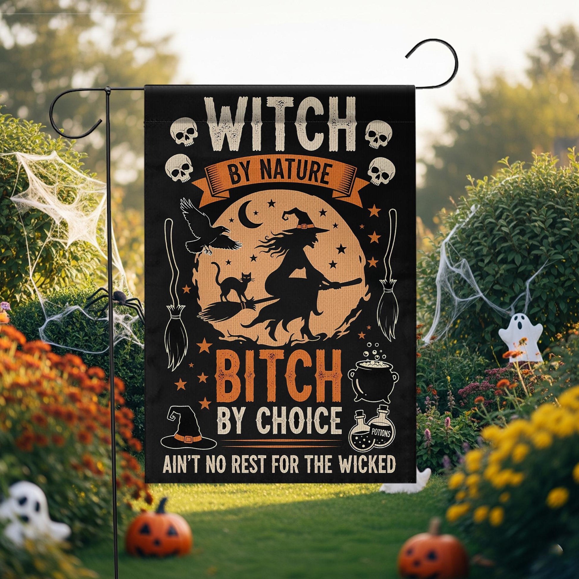 Witchy Halloween Garden Flag: Funny Gothic Porch Decor