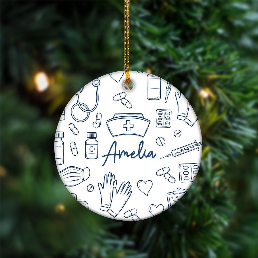 Personalized Nurse Ornament: Custom Medical Gift, Double-Sided Print