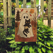 Halloween Ghost Garden Flag, Black Cat Fall Yard Decor, Autumn Outdoor Flag, Cute Halloween Flag, Fall Porch Flag, Ghost Cat Flag