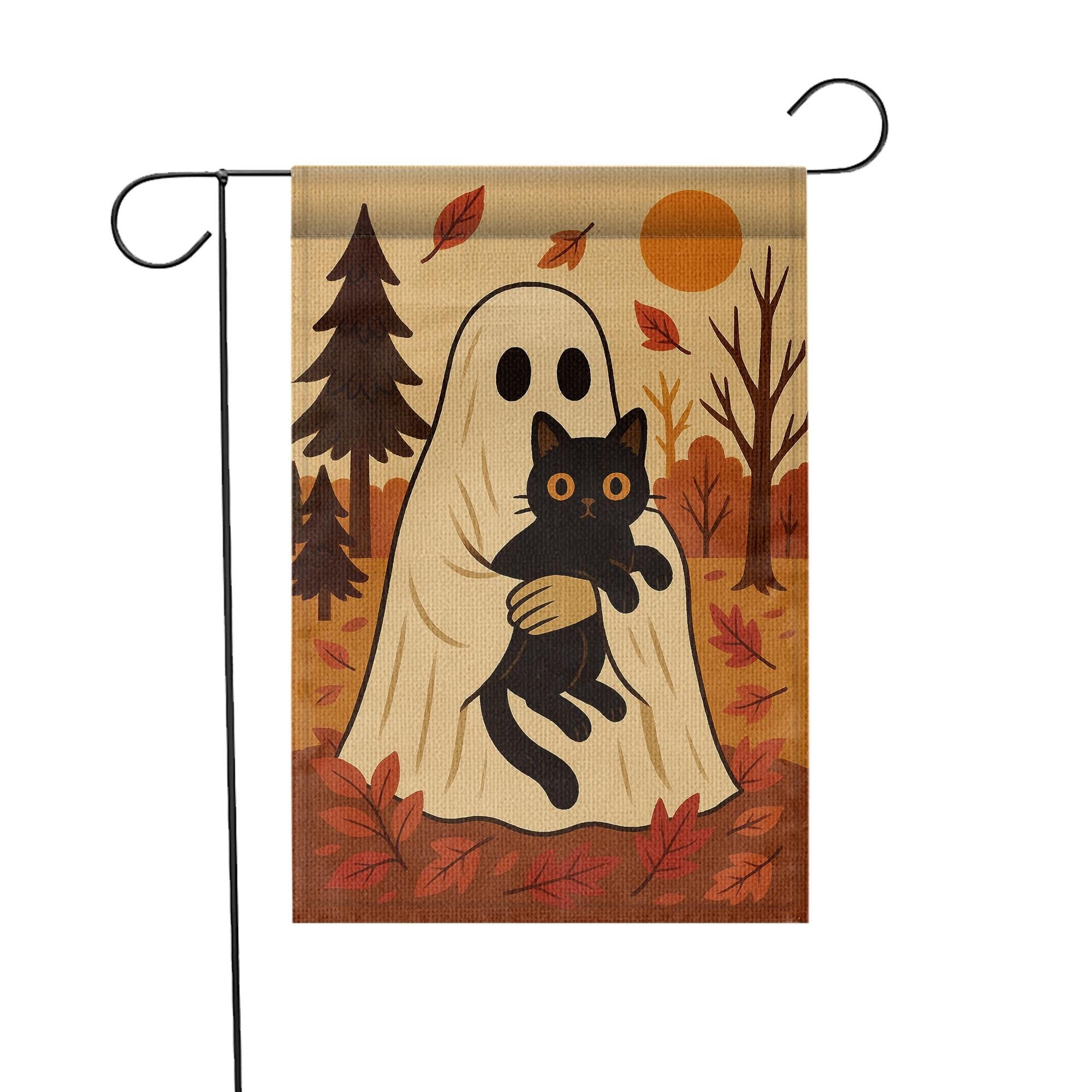 Halloween Ghost Garden Flag, Black Cat Fall Yard Decor, Autumn Outdoor Flag, Cute Halloween Flag, Fall Porch Flag, Ghost Cat Flag
