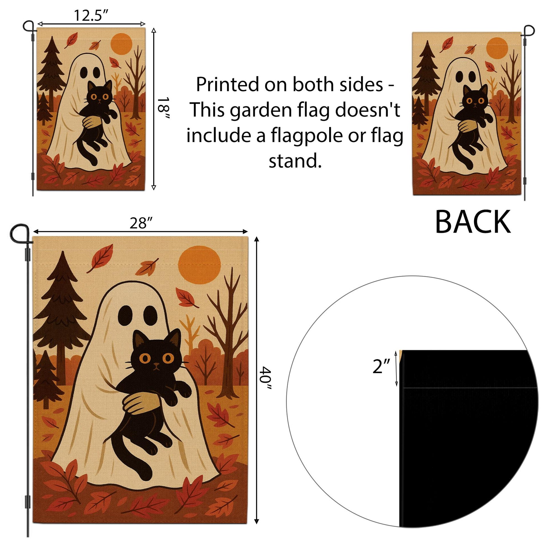 Halloween Ghost Garden Flag, Black Cat Fall Yard Decor, Autumn Outdoor Flag, Cute Halloween Flag, Fall Porch Flag, Ghost Cat Flag