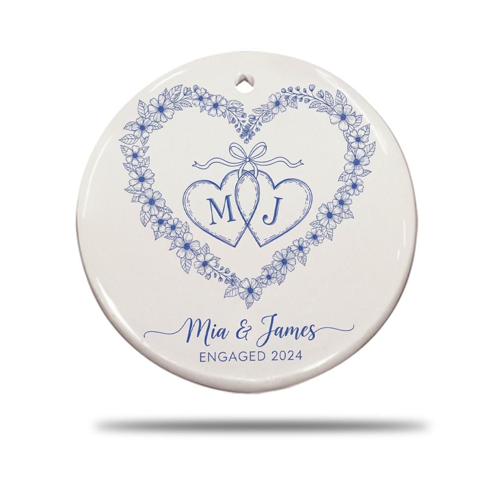 Personalized Engagement Ornament: Custom Ceramic, Double-Sided Print