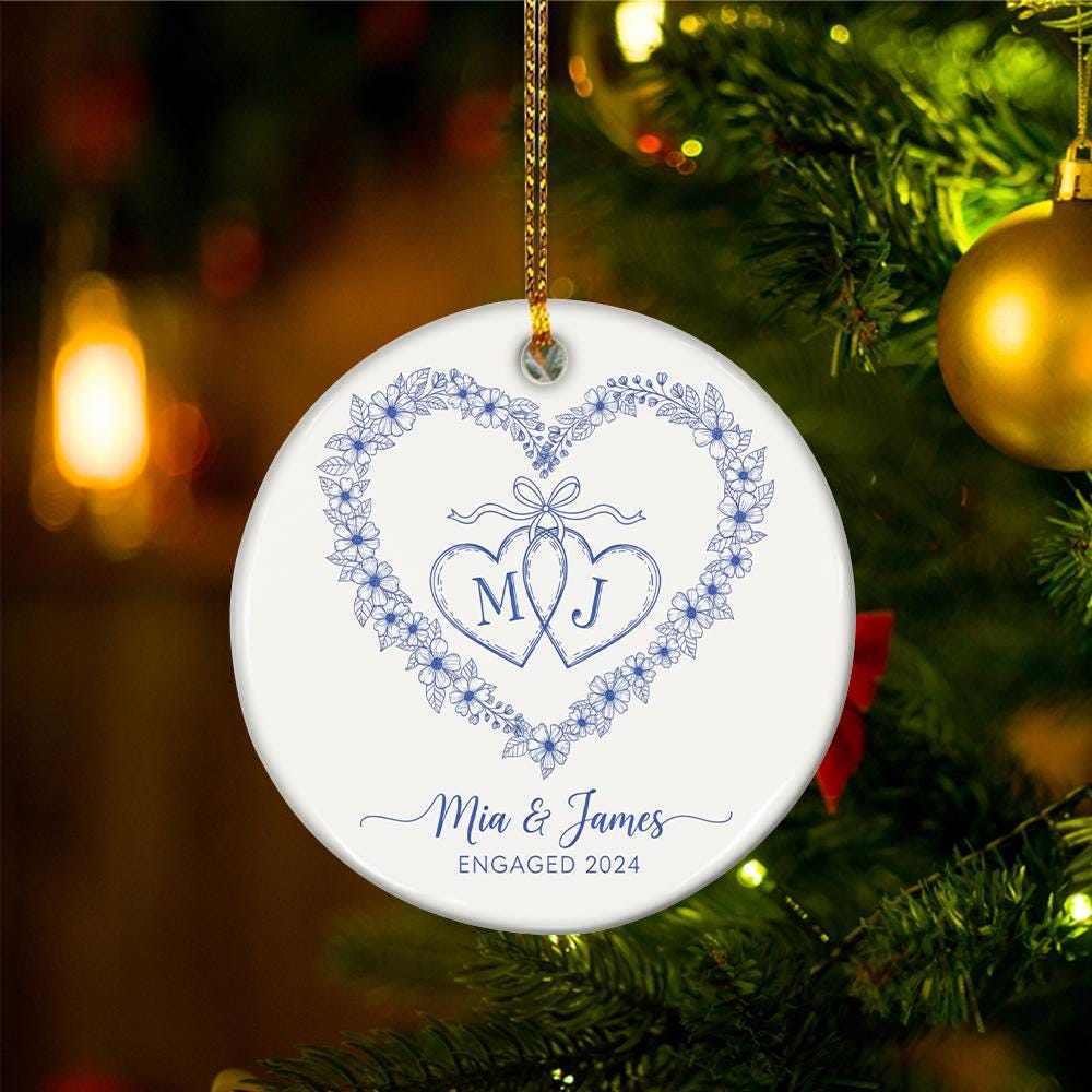 Personalized Engagement Ornament: Custom Ceramic, Double-Sided Print