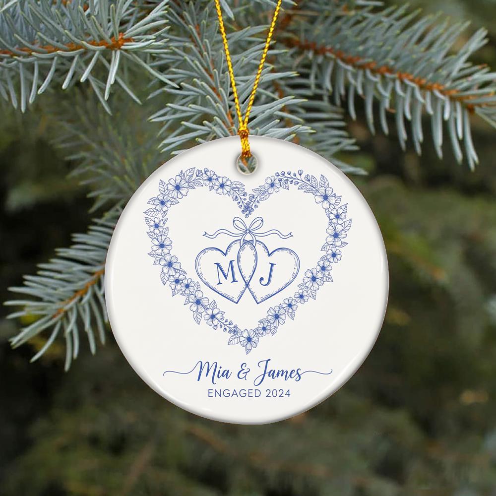 Personalized Engagement Ornament: Custom Ceramic, Double-Sided Print