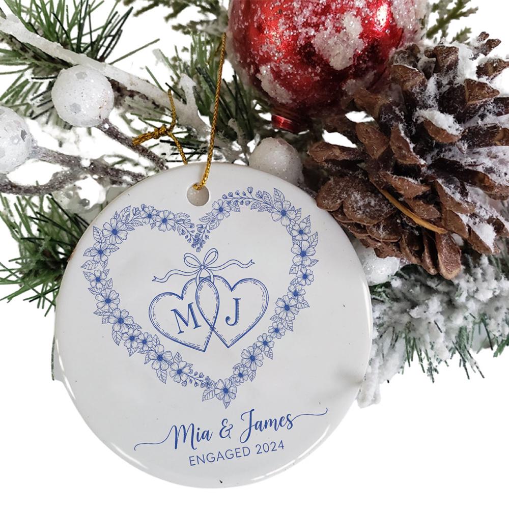 Personalized Engagement Ornament: Custom Ceramic, Double-Sided Print