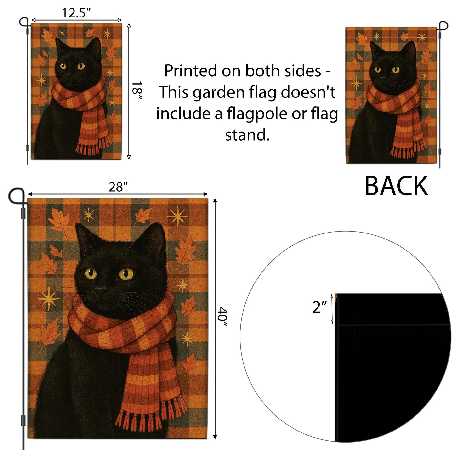 Black Cat Garden Flag, Fall Decor, Autumn Flag, Cat with Scarf, Outdoor Garden Flag, Fall Yard Flag, Halloween Flag, Cat Lover Gift