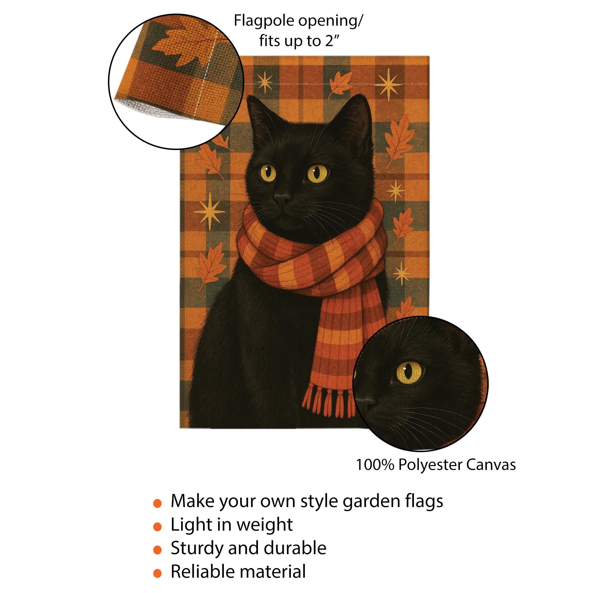 Black Cat Garden Flag, Fall Decor, Autumn Flag, Cat with Scarf, Outdoor Garden Flag, Fall Yard Flag, Halloween Flag, Cat Lover Gift