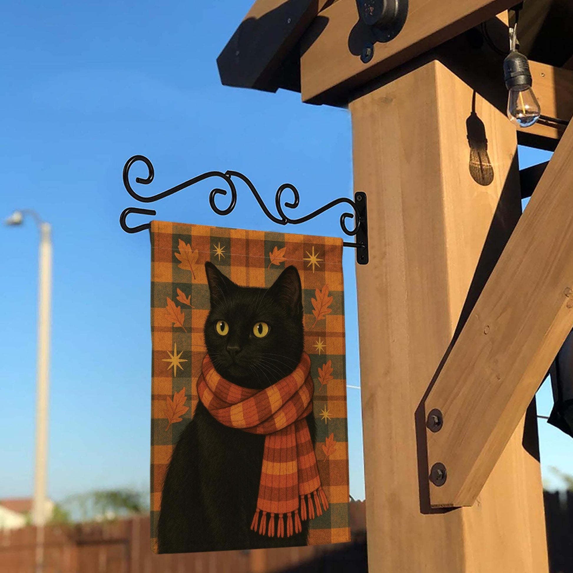 Black Cat Garden Flag, Fall Decor, Autumn Flag, Cat with Scarf, Outdoor Garden Flag, Fall Yard Flag, Halloween Flag, Cat Lover Gift