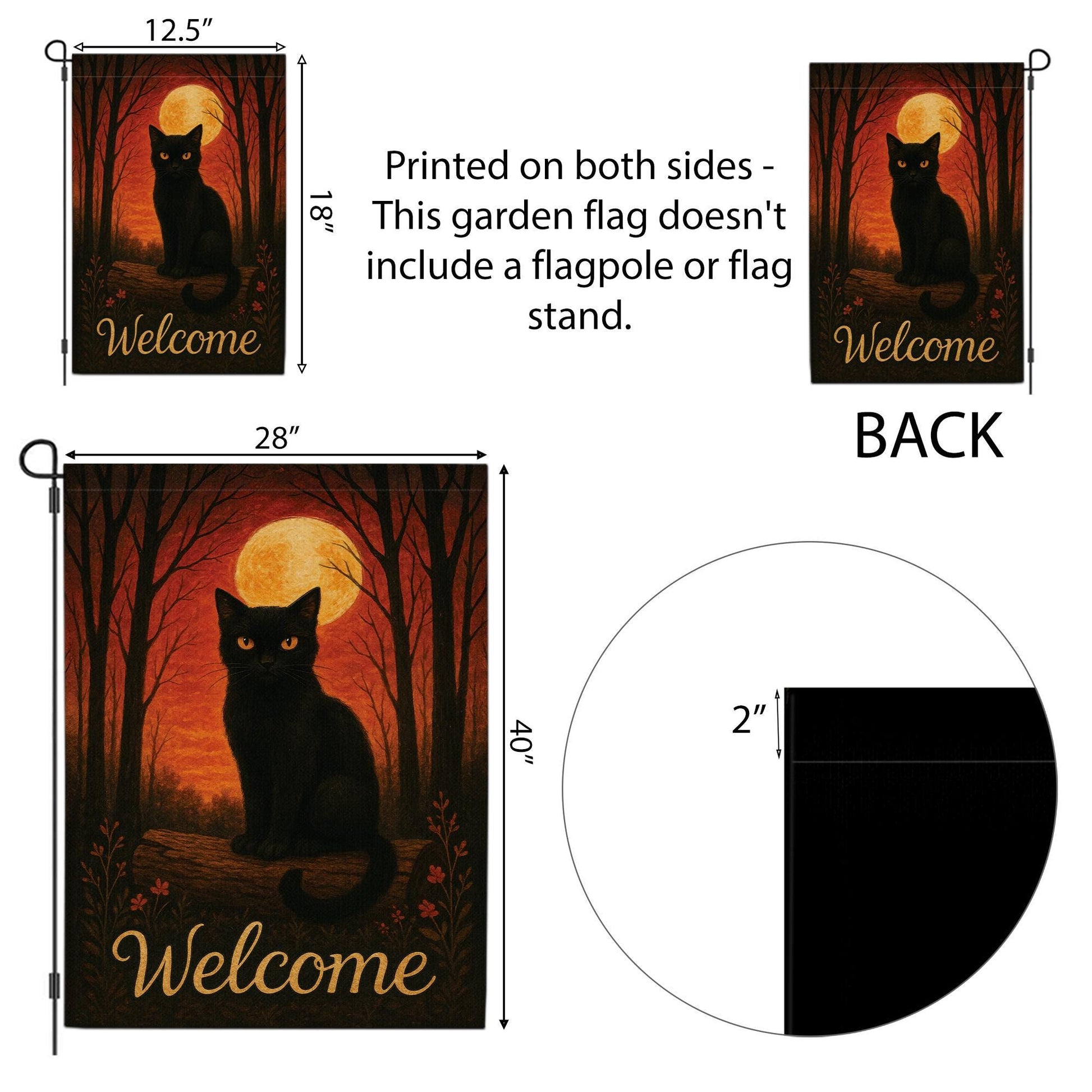 Black Cat Garden Flag, Halloween Yard Decor, Fall Outdoor Flag, Welcome Garden Banner, Autumn Cat Flag, Spooky Garden Flag