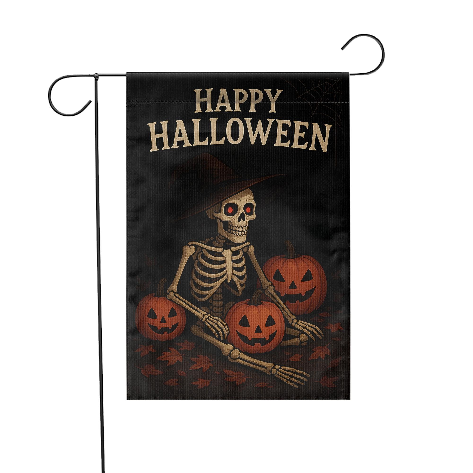 Happy Halloween Garden Flag, Skeleton Witch with Pumpkins, Fall Outdoor Decor, Halloween Flag for Yard, Spooky Skeleton, Fall Garden Flag