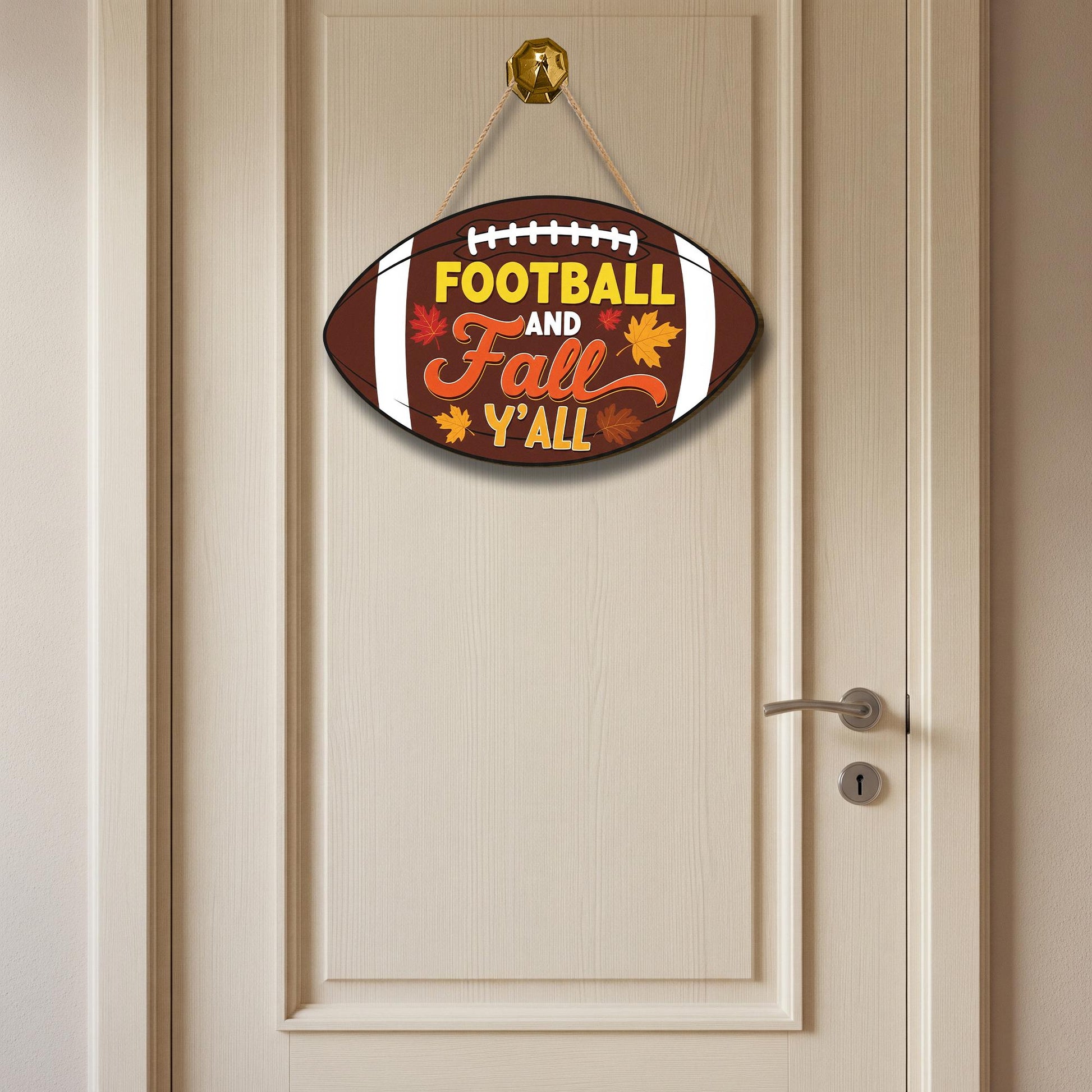 Football & Fall Y'all Wood Door Sign: Custom Autumn Home Decor