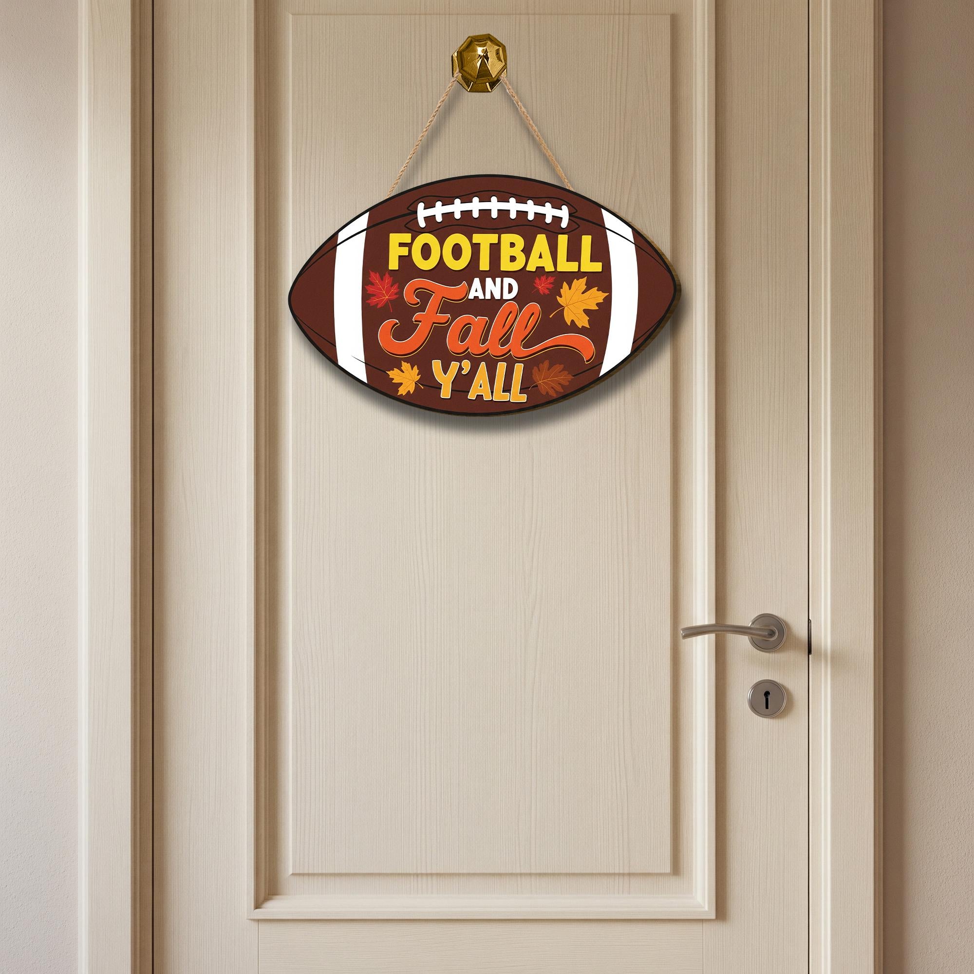 Football & Fall Y'all Wood Door Sign: Custom Autumn Home Decor