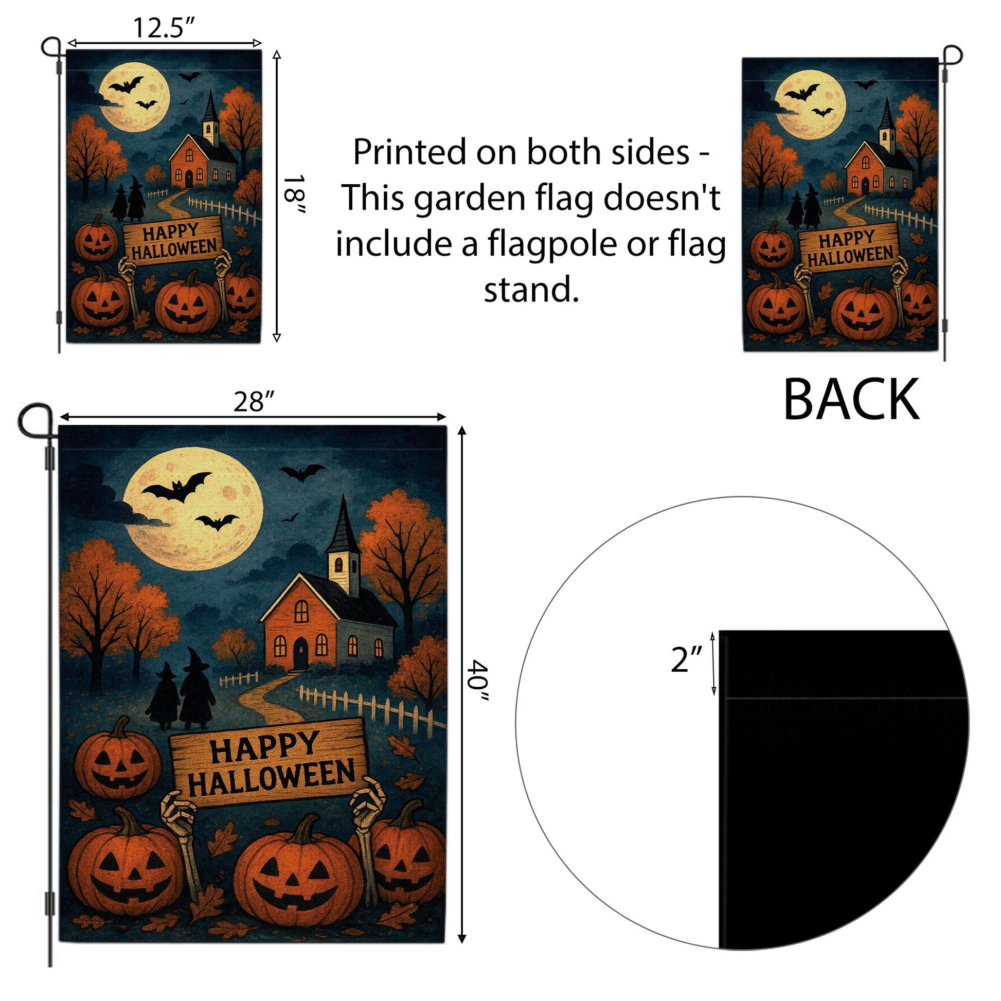 Happy Halloween Garden Flag, Halloween Outdoor Decor, Fall Yard Flag, Spooky Pumpkin Flag, Witch Decor, Moonlight Flag, Autumn Flag