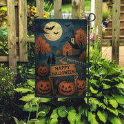 Happy Halloween Garden Flag, Halloween Outdoor Decor, Fall Yard Flag, Spooky Pumpkin Flag, Witch Decor, Moonlight Flag, Autumn Flag