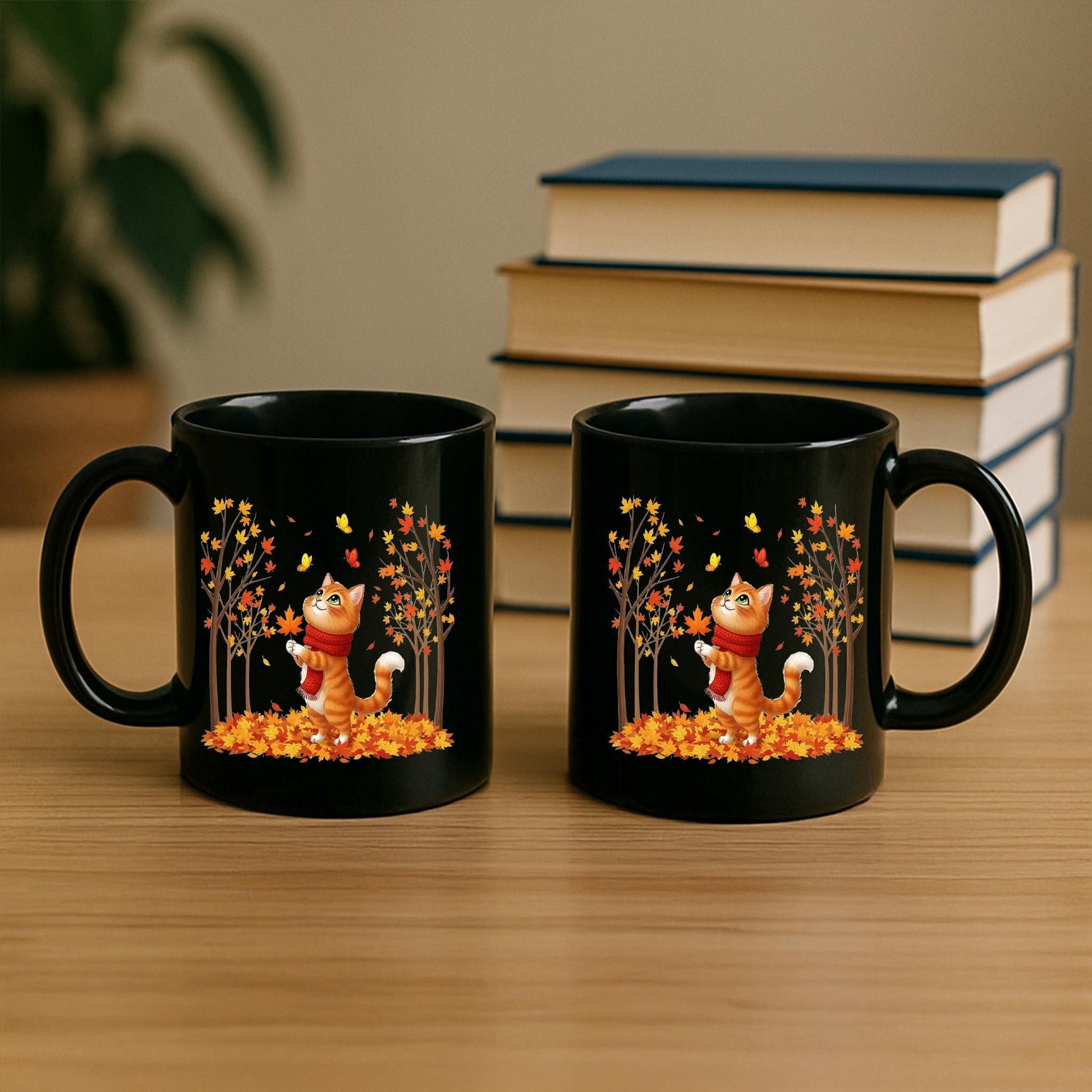 Fall Cat Mug: Autumn Leaves Coffee Cup - Spooky Season
