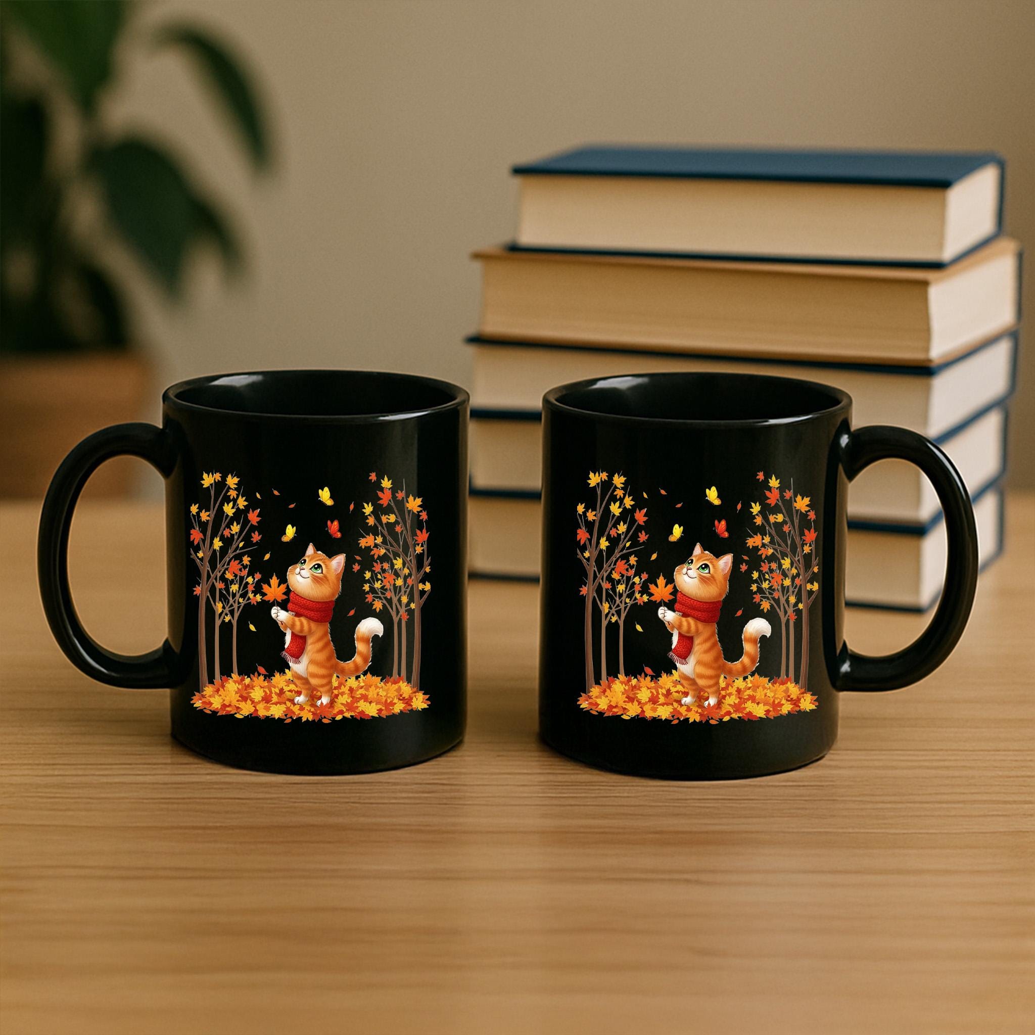 Fall Cat Mug: Autumn Leaves Coffee Cup - Spooky Season
