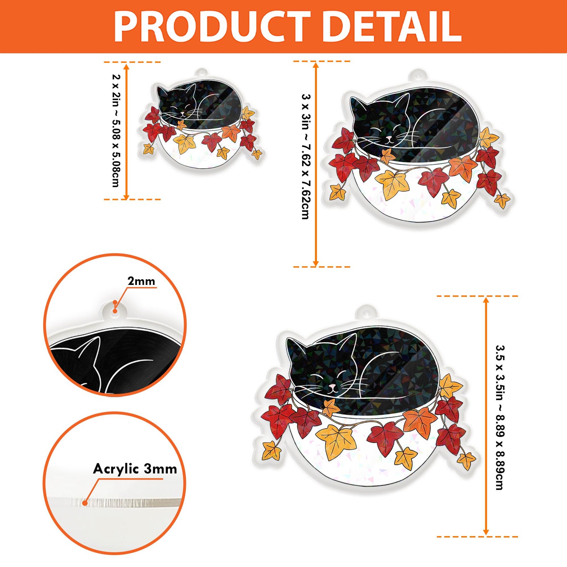 Holographic Black Cat Keychain: Autumn Leaves Acrylic Charm