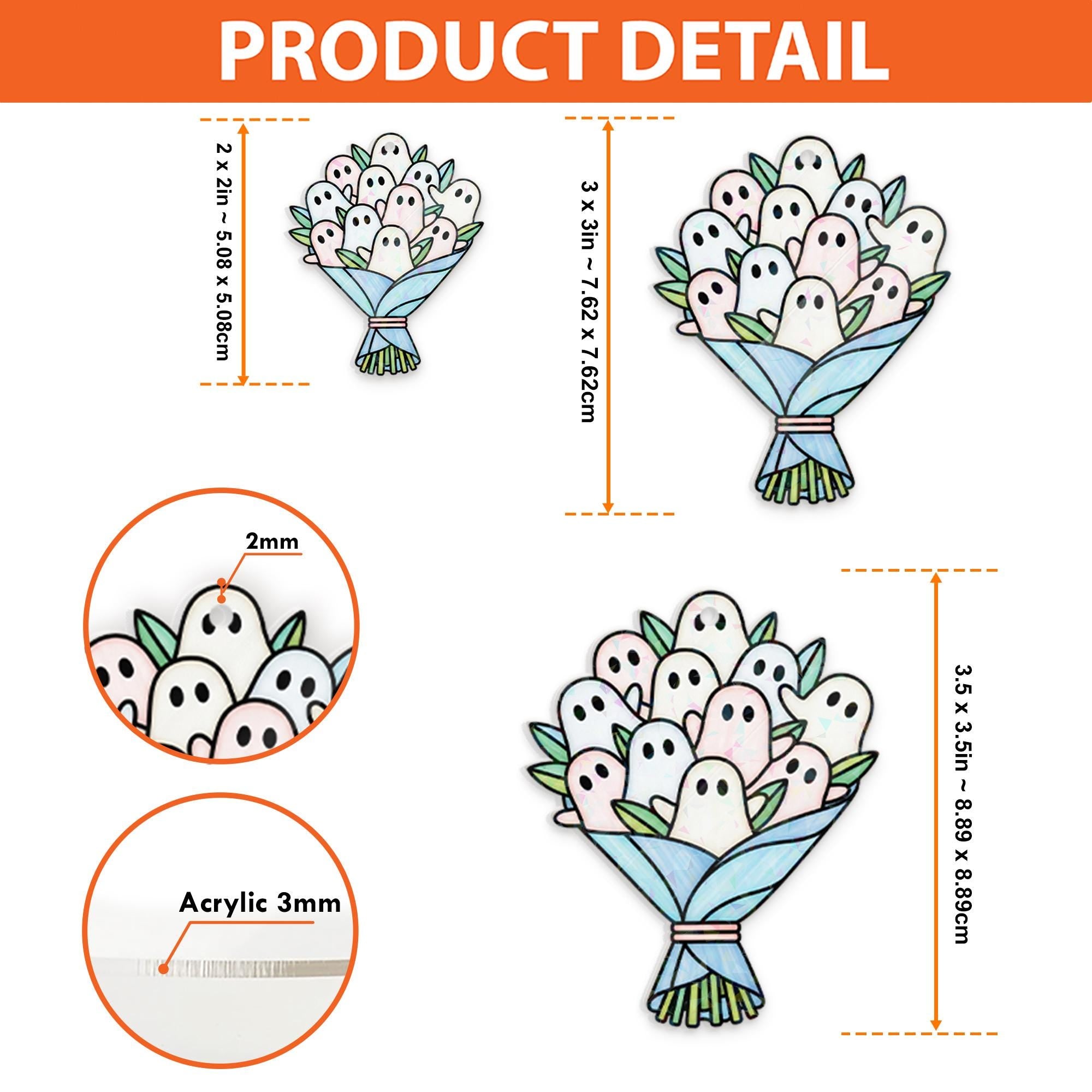 Cute Ghost Bouquet Keychain | Spooky Acrylic Charm | Halloween Gift for Ghost Lovers | Kawaii Accessory with Floral Design